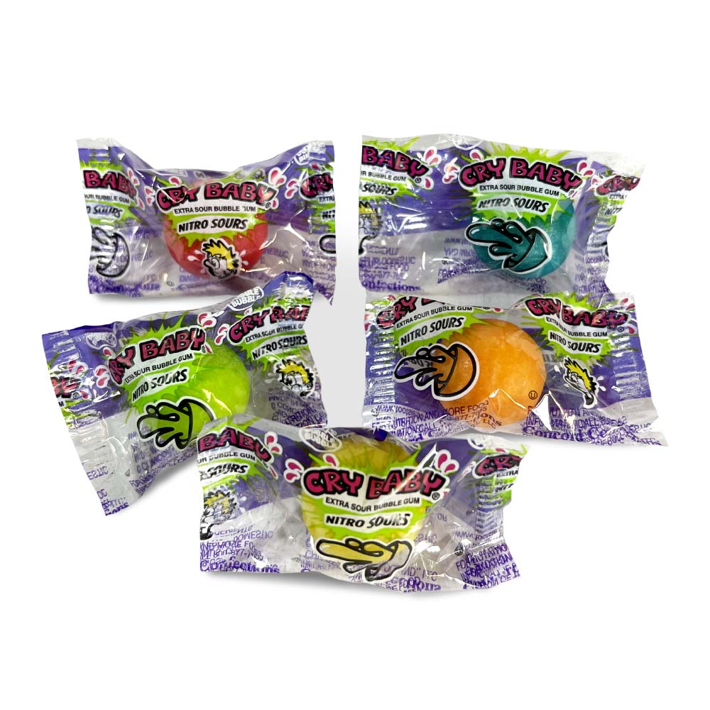 Cry Baby Nitro Sours Bubble Gum - 200 Count Jar | Sour Candy for Parties, Gifts & Movie Nights - Intense Sour Flavor Candy Treats