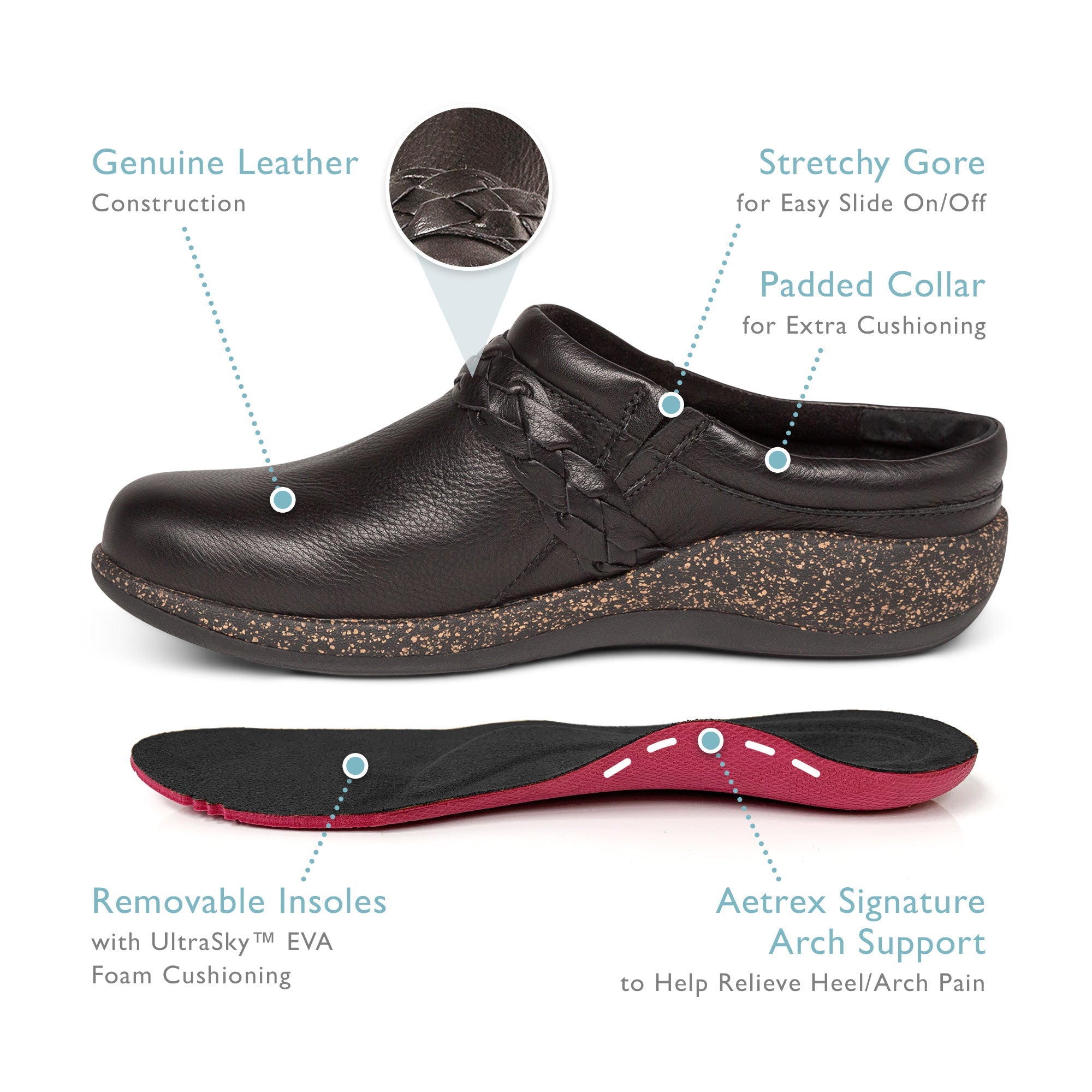 AETREX LIBBY Comfort Clog for Women - Medium & Wide Width - Slip-Resistant Supportive Footwear for Nurses, Chefs & Healthcare Workers