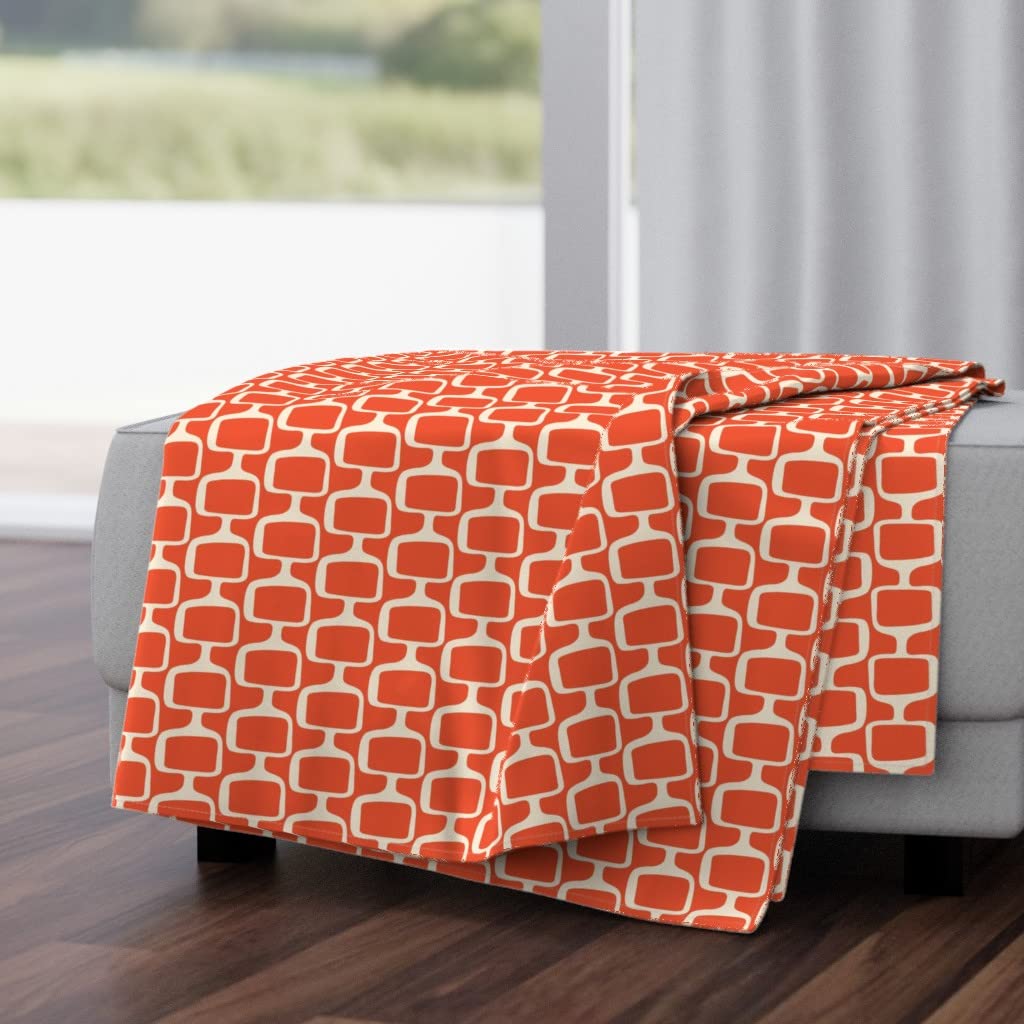 Soft Plush Minky Throw Blanket 50x70 Inches - Mid Century Modern Red & Cream Retro Abstract Design | Cozy Home Decor, Sofa Blanket, Bed Accent, Gift Idea