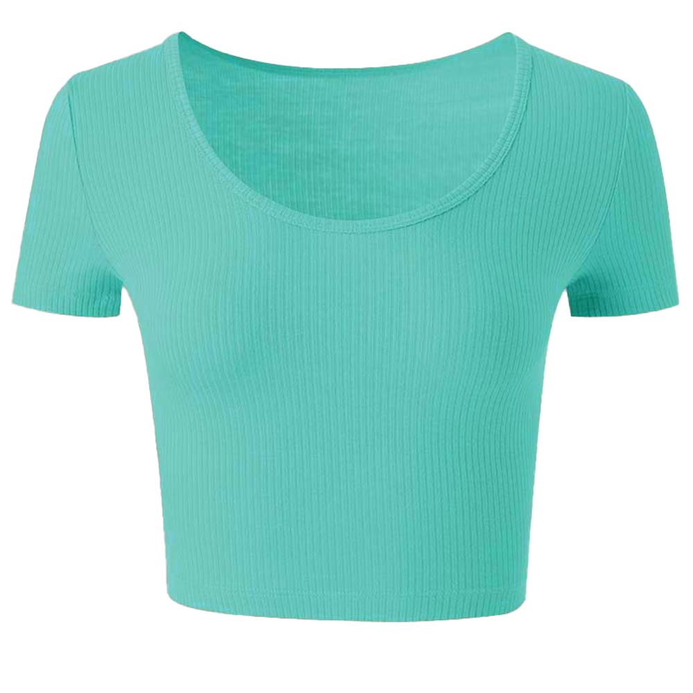 Hearain Women's Basic Scoop Neck Crop Top - Tight Fitted Short Sleeve Cropped Tee Shirt | Sexy Summer Tank Tops for Casual Wear, Beach Outfits & Night Out Fashion