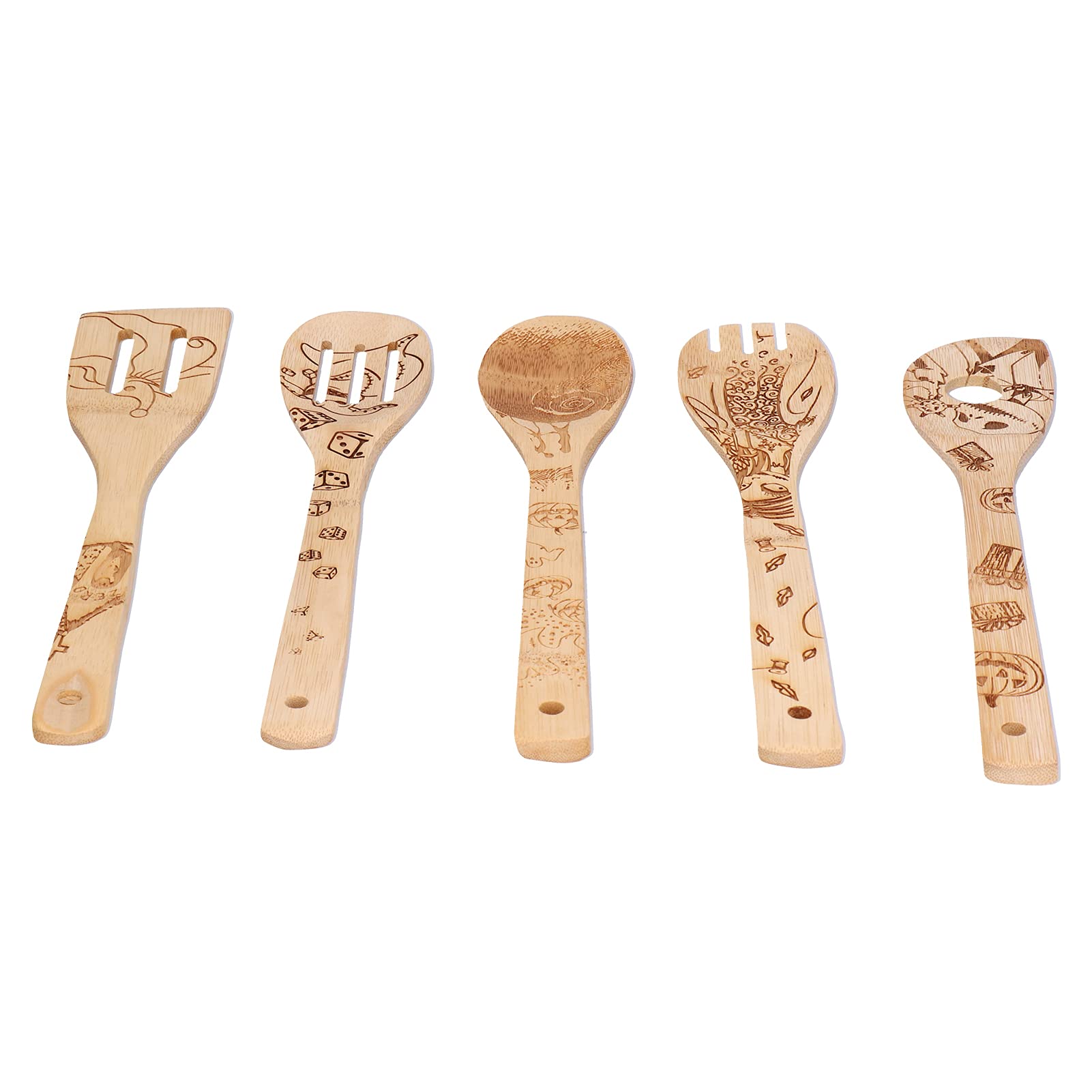 Eco-Friendly Bamboo Kitchen Spoon Set - Durable, Safe & Personalized Cooking Utensils for Stirring, Serving & Mixing - Perfect for Home Chefs & Sustainable Kitchens