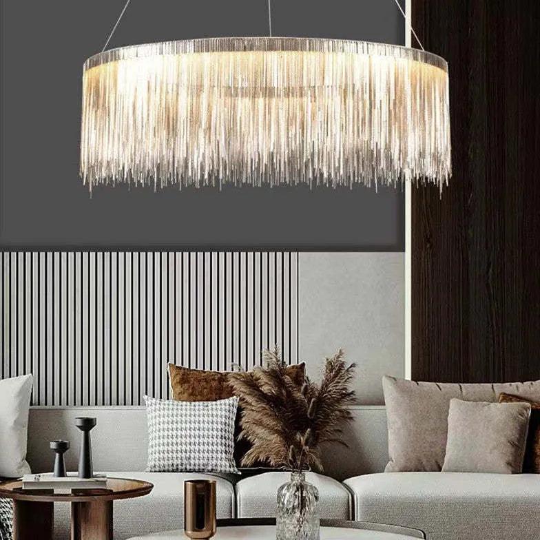 Modern Ring-Shaped Tassel Pendant Light - Elegant Luxury Ceiling Fixture for Dining Room, Bedroom & Living Room Decor