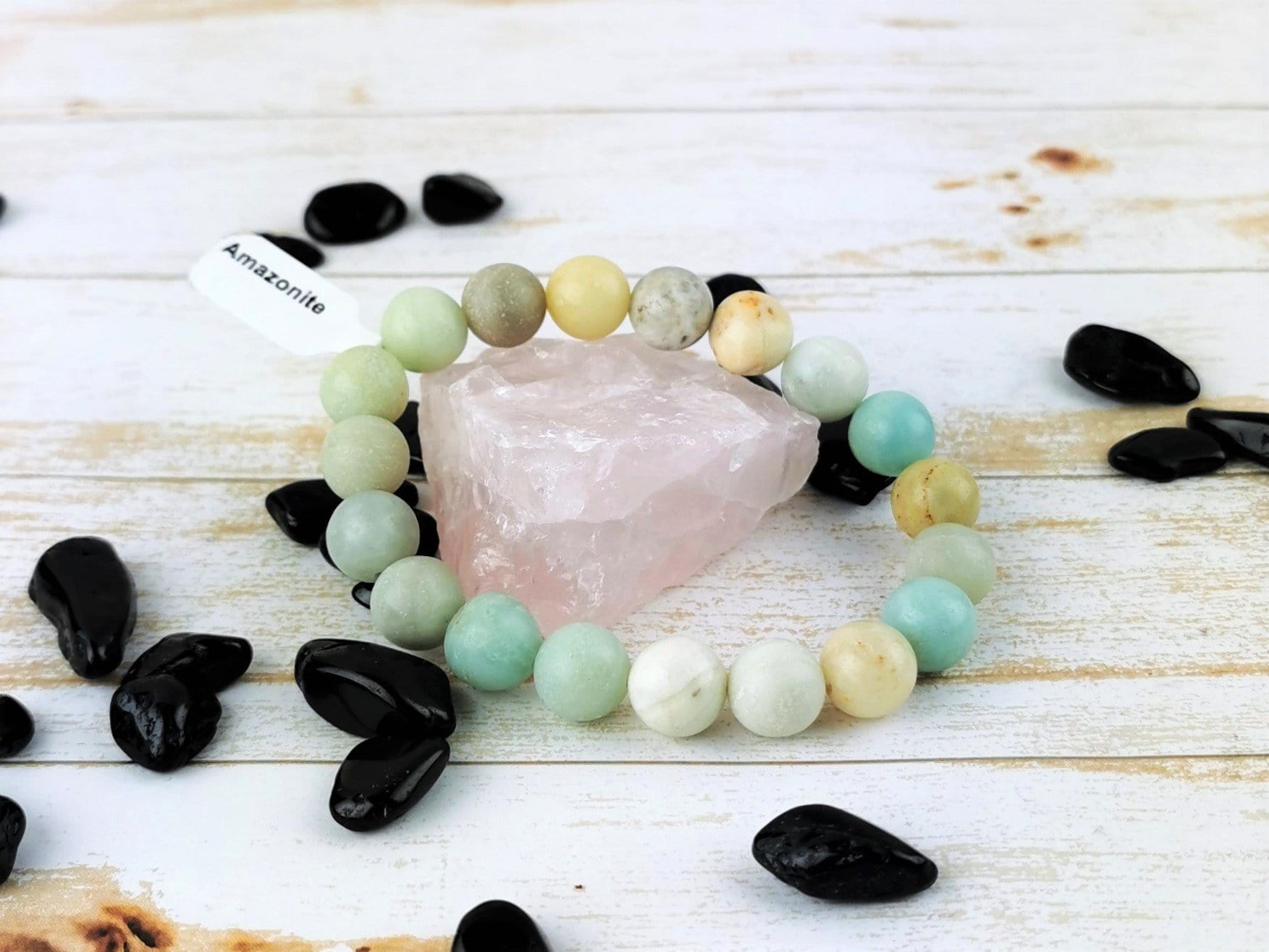 Amazonite Bead Bracelet for Women - Healing Stone Jewelry for Stress Relief & Positive Energy - Adjustable Elastic String for Comfort - Perfect for Meditation, Yoga & Everyday Wear