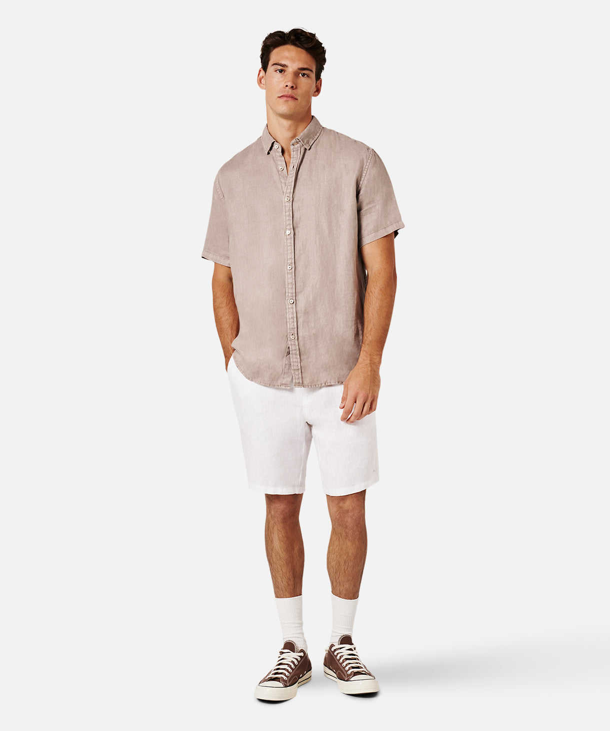Premium Trinidad Linen Short Sleeve Shirt in Almond - Breathable & Stylish Men's Casual Wear for Summer Outings & Beach Vacations