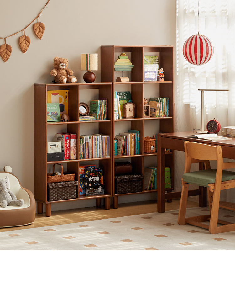 Vintage Poplar Solid Wood Kids Bookshelf - Retro Lattice Design Bookshelf for Children's Room, Nursery, Playroom & Classroom Organization