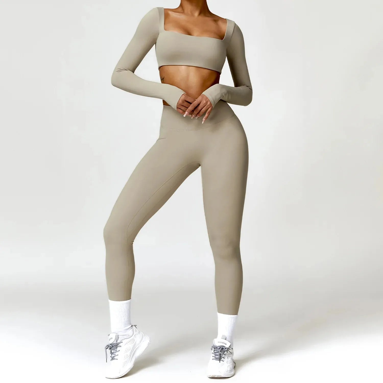 2PCS Women's Quick Dry Yoga Outfit - Long Sleeve Workout Top & Pants Set for Gym, Running, Pilates | Moisture Wicking Activewear for Yoga, Fitness & Casual Wear