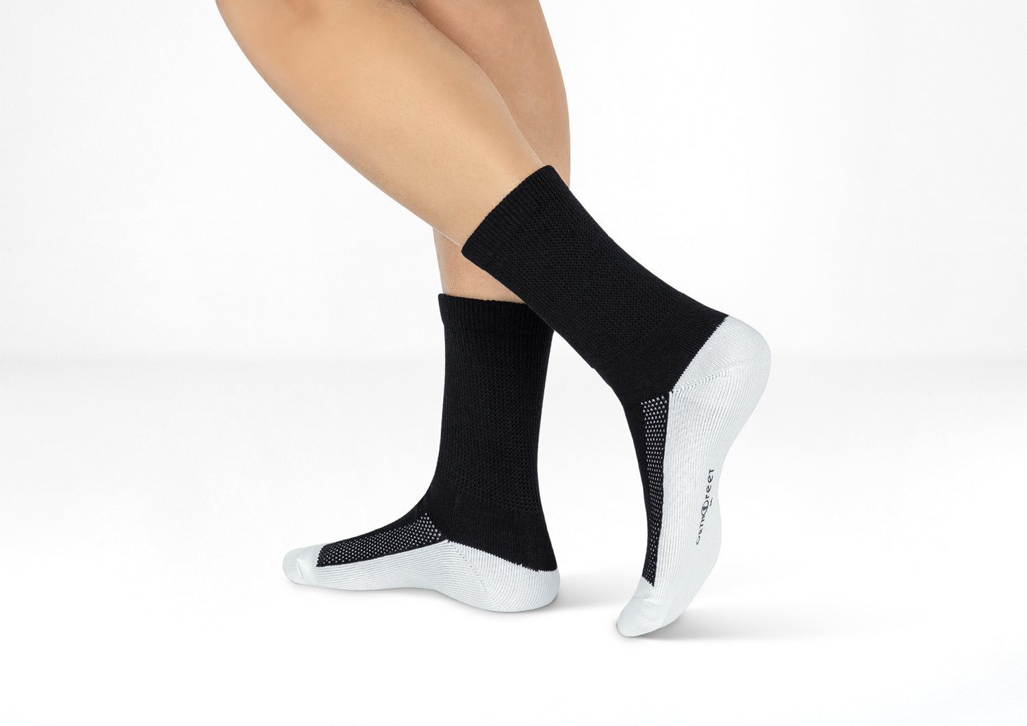 Diabetic Socks with Padded Sole for Women & Men - Black - Comfortable Non-Binding Socks for Diabetes Foot Care - Perfect for Daily Wear, Walking & Travel