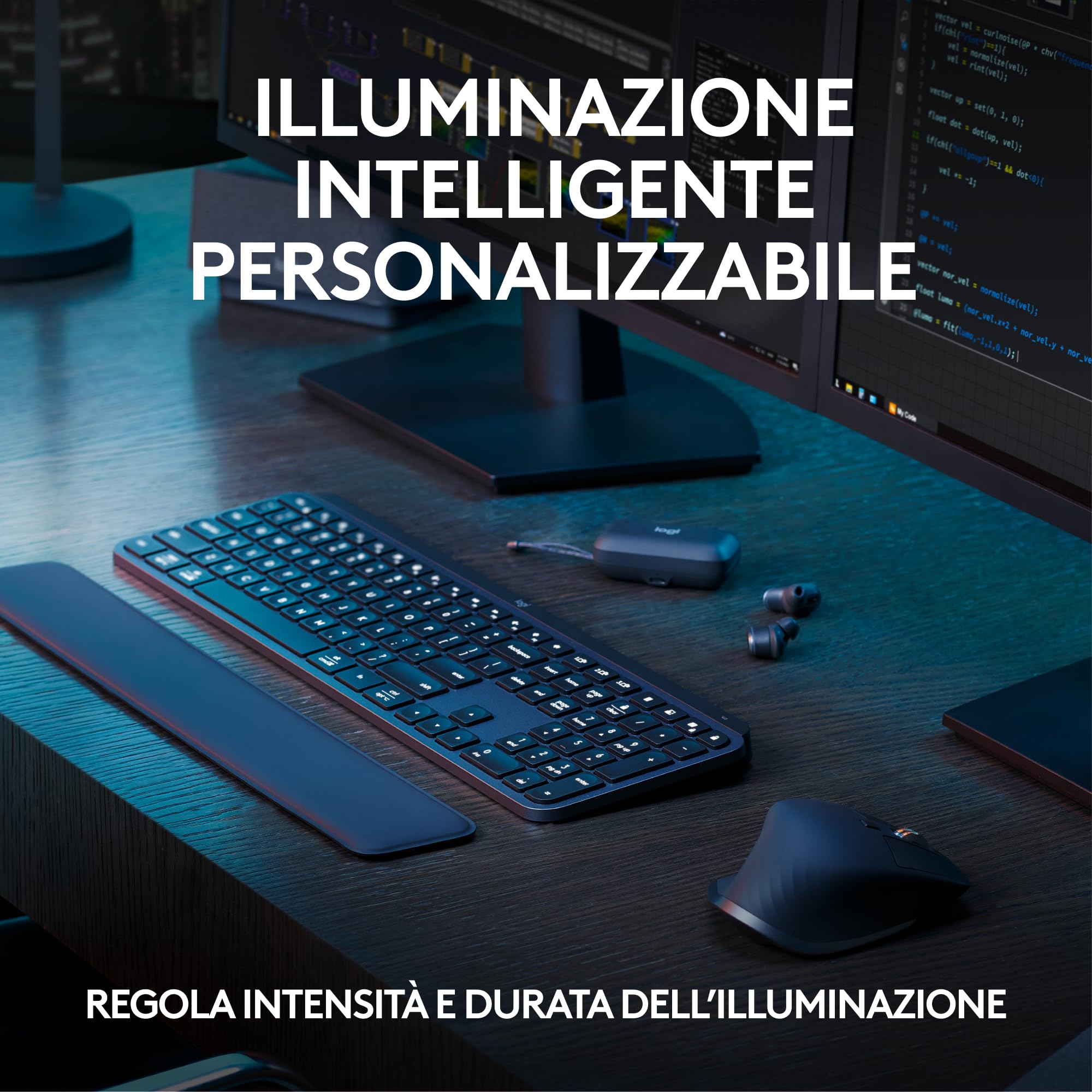 Logitech MX Keys S Combo Wireless Keyboard and Mouse with Palm Rest - Customizable Backlighting, Fast Scrolling, Bluetooth & USB-C Connectivity - Compatible with Windows, Linux, Chrome OS & Mac (Graphite) - Perfect for Office Work, Gaming & Creative Professionals