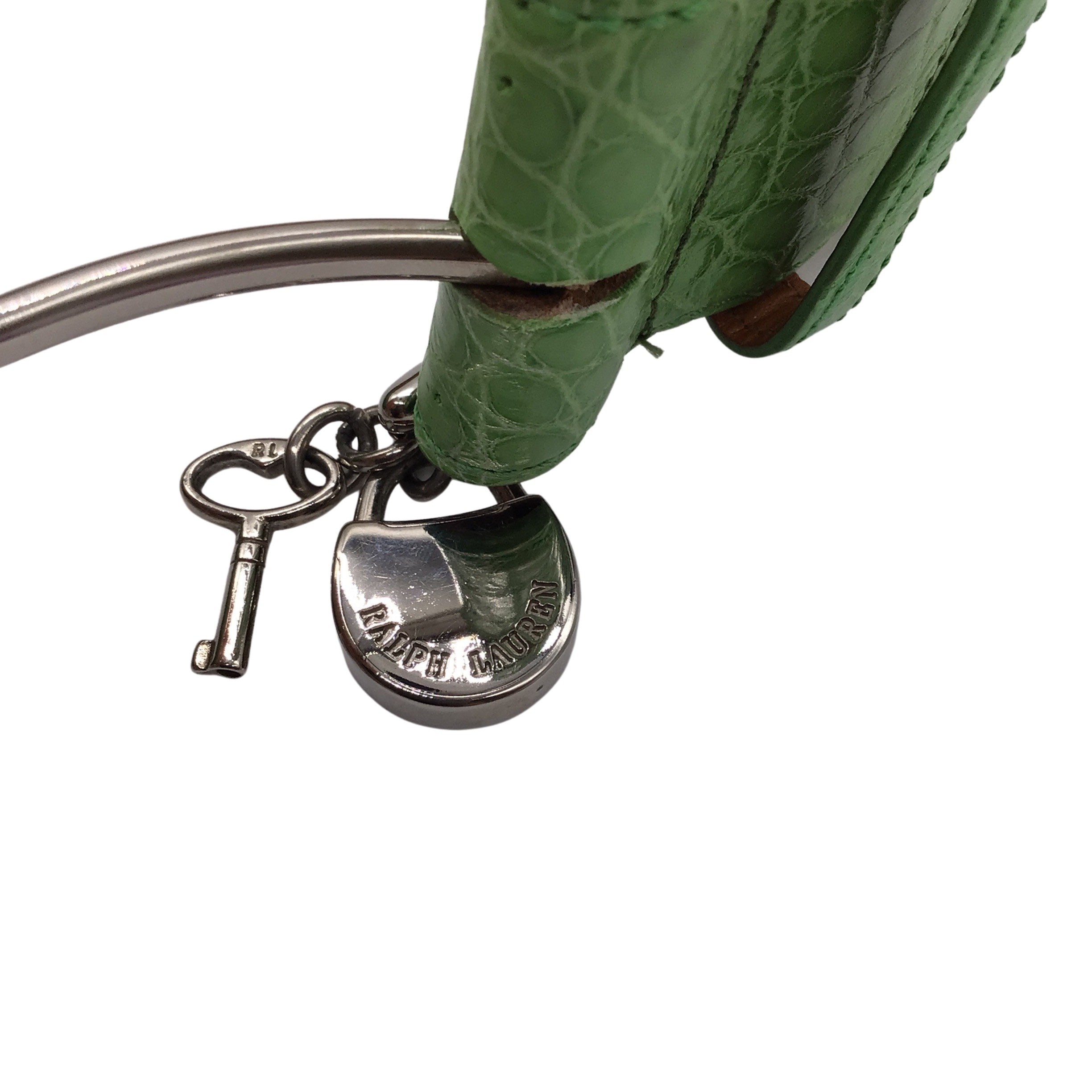 Ralph Lauren Genuine Alligator Skin Leather Belt with Silver Lock Charm - Green & Silver for Men's Fashion & Formal Wear