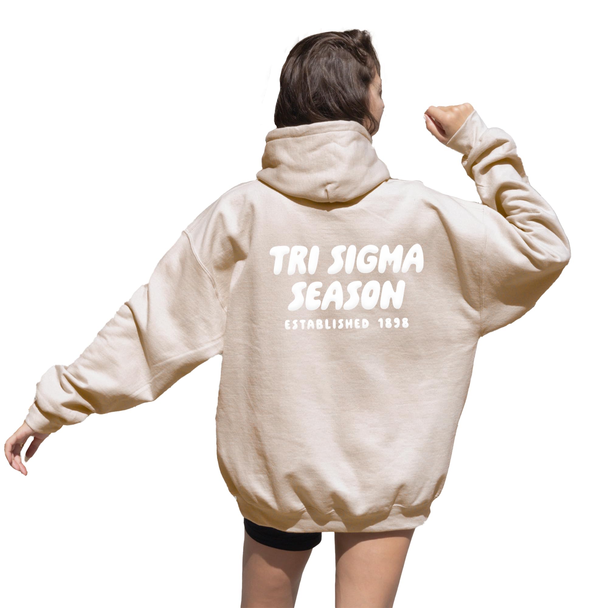 Go Greek Chic Sorority So Foxy Hoodie - Tan Puff Print Sweatshirt | Comfortable College Apparel for Sorority Sisters & Greek Life Events