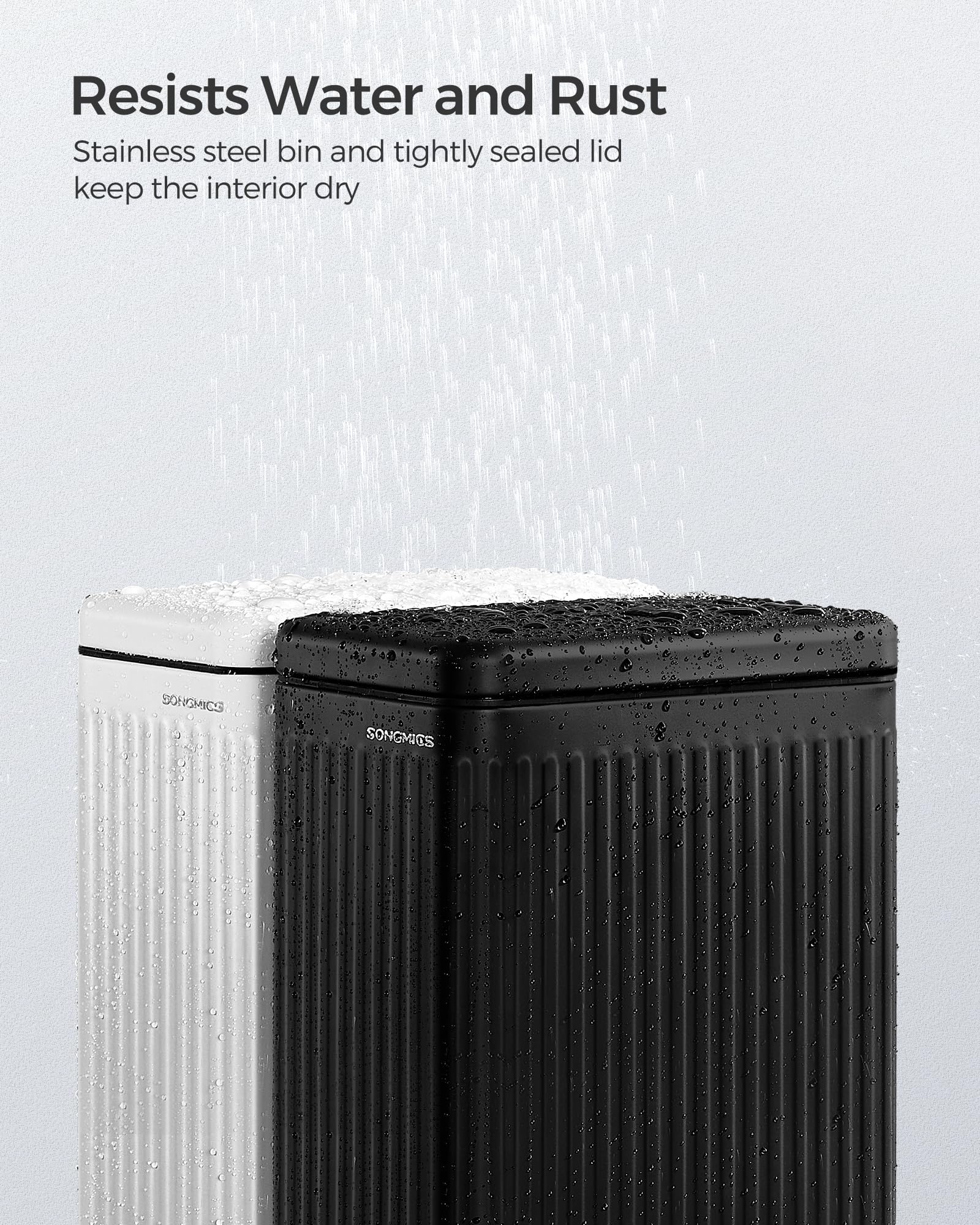 SONGMICS 2.6-Gallon Slim Stainless Steel Bathroom Trash Can with Soft Close Lid - Space Saving Small Garbage Bin for Bathroom, Kitchen, Office - Black ULTB562B01