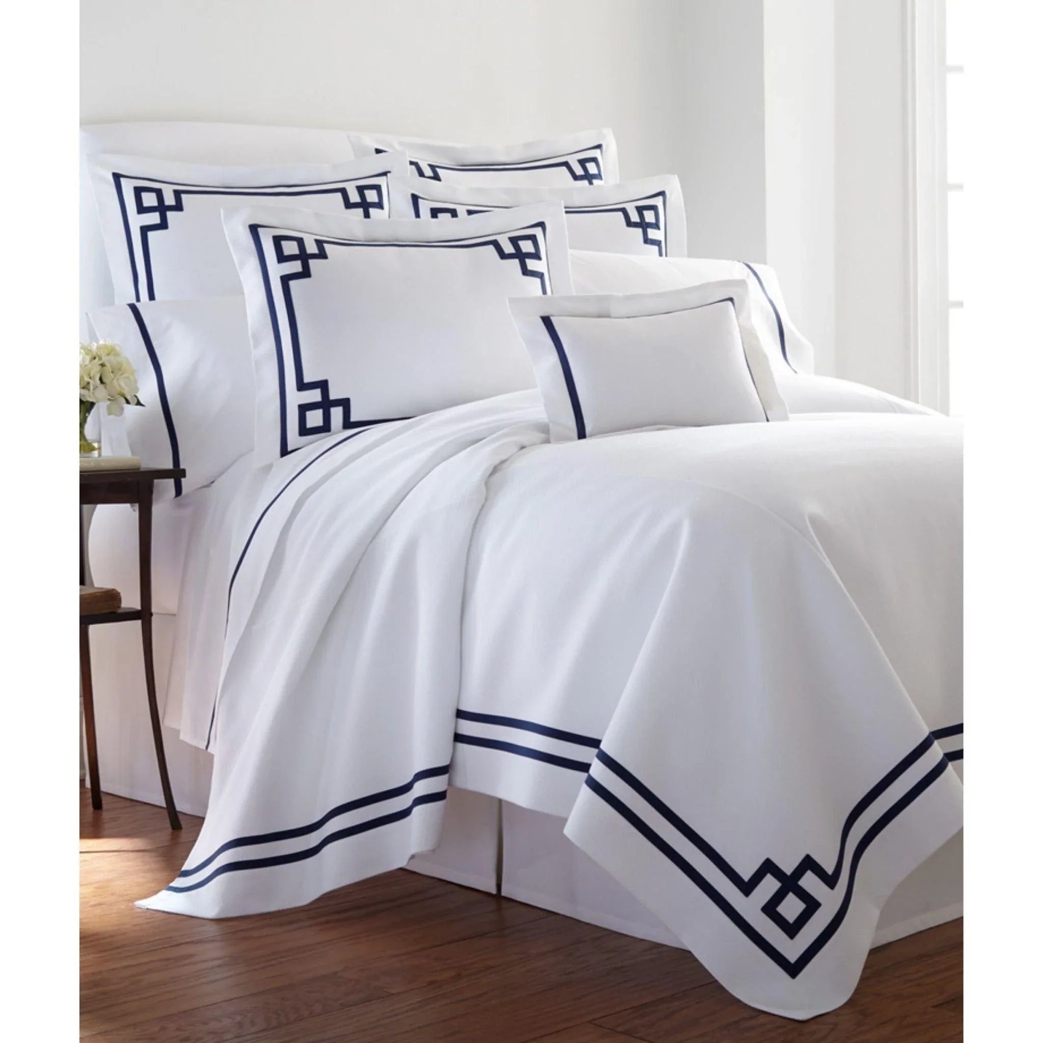 Bristol Fretwork Tape Applique Duvet Cover Set - Elegant Bedding with Intricate Embroidery for Master Bedroom, Guest Room & Luxury Hotel Decor