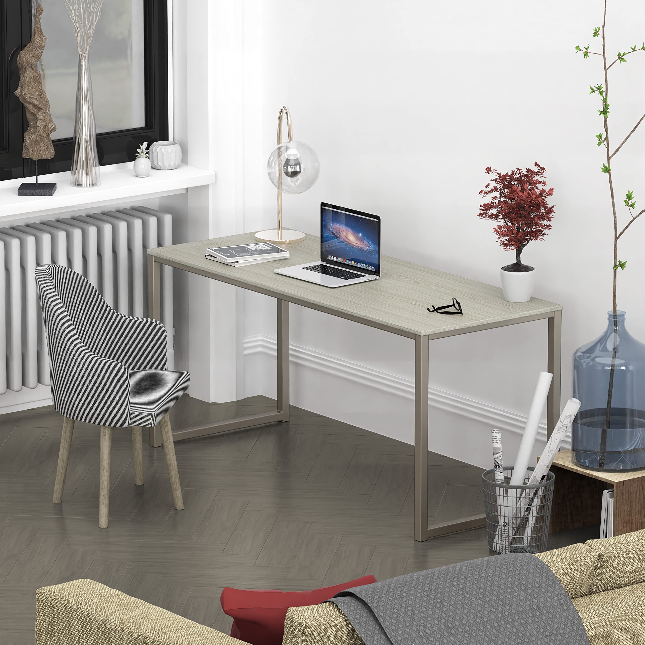 SHW Mission 55-Inch Home Office Computer Desk, Maple Finish - Spacious Workstation for Remote Work, Gaming & Study | Perfect for Small Spaces & Home Offices