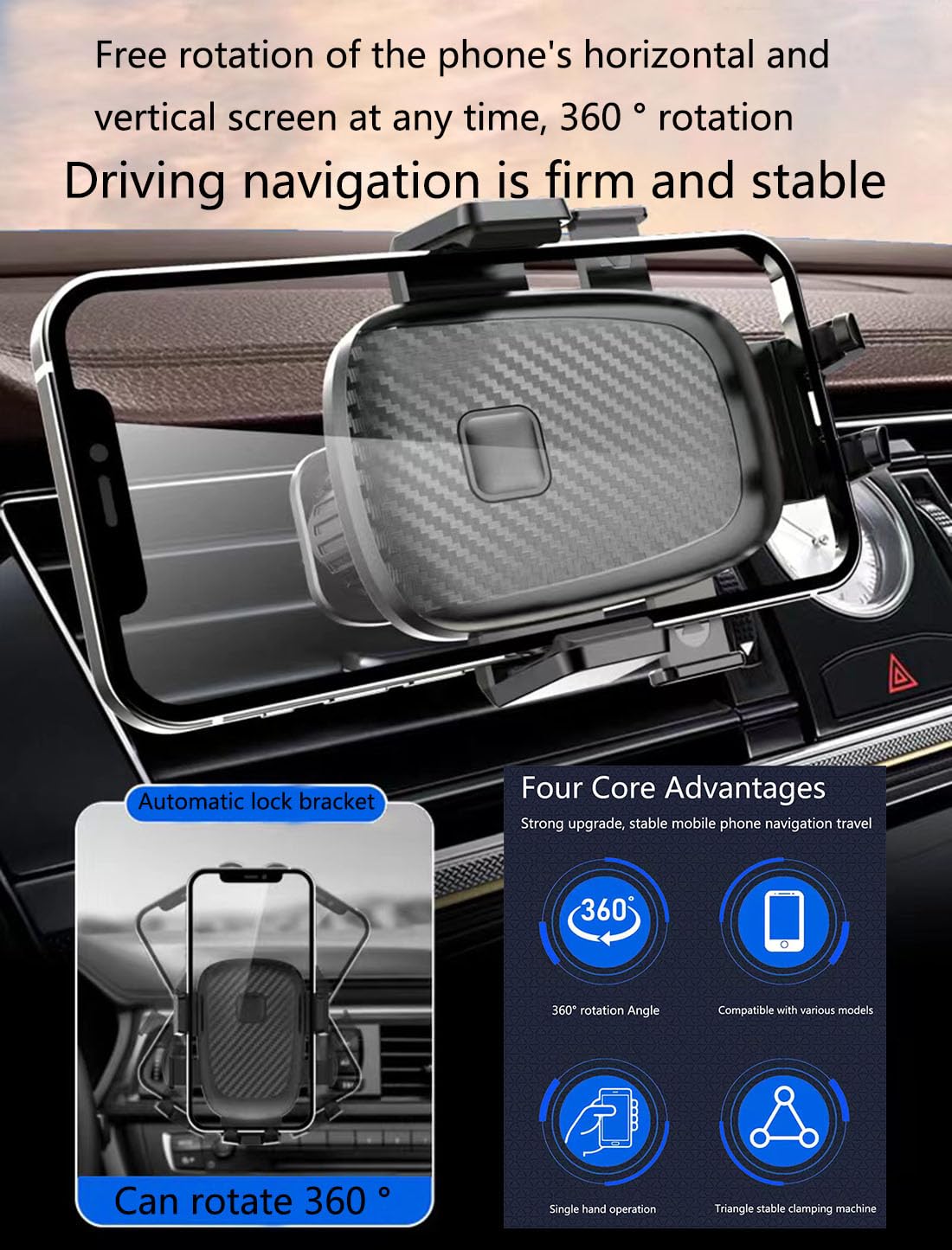 TUKEFEV Universal Car Phone Holder - Adjustable Clamp Mount with Screw Hook for All Smartphones, Secure & Hands-Free Navigation - Perfect for Driving, Commuting & Road Trips
