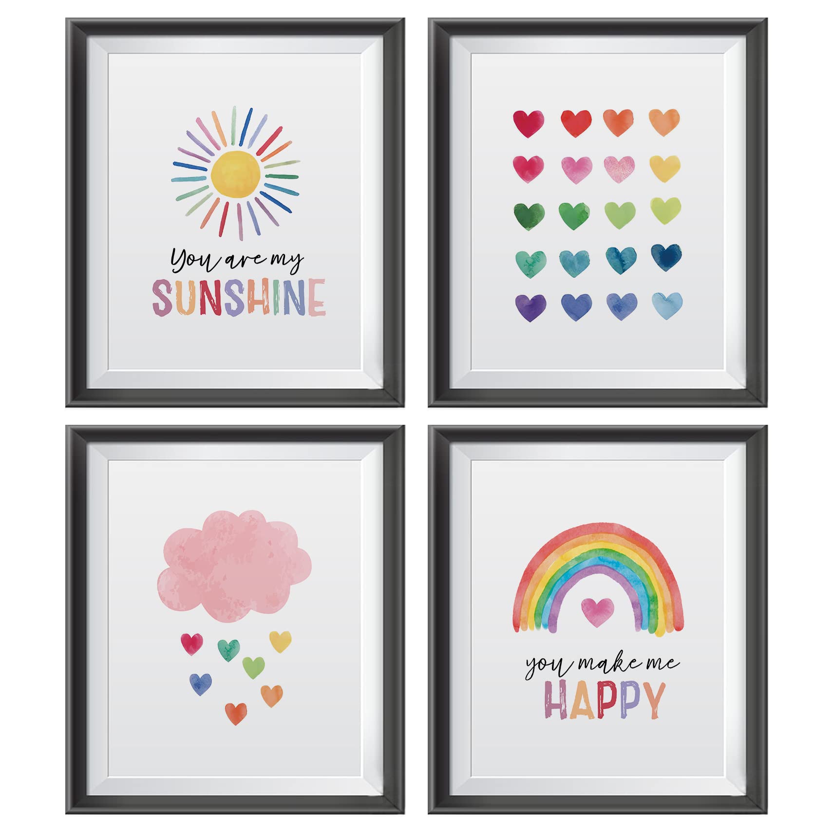 You Are My Sunshine Inspirational Quote Wall Art Prints - Boho Sun Rainbow Cloud Hearts Decor for Home, Girls Room, Kids Room, Nursery & Classroom - Set of 4 Unframed 8x10 Inch Posters - Perfect for Wall Decor, Gift Giving & Motivational Spaces