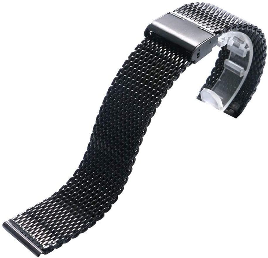 20/22mm Black Stainless Steel Mesh Watch Band with Deployment Buckle - Replacement Watch Strap for Men & Women - Perfect for Dress Watches, Business Attire and Everyday Wear