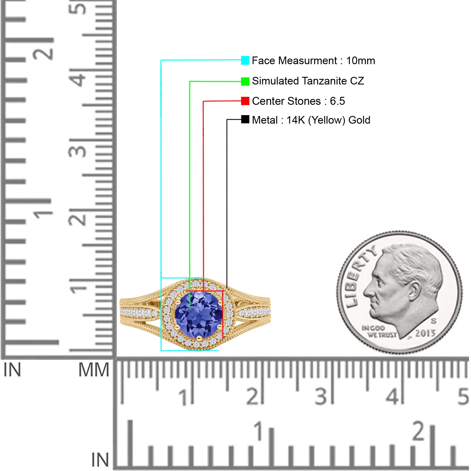 14K Yellow Gold Art Deco Round Halo Split Shank Tanzanite CZ Engagement Ring for Women - Perfect for Bridal, Wedding, Anniversary & Special Occasion Gifts