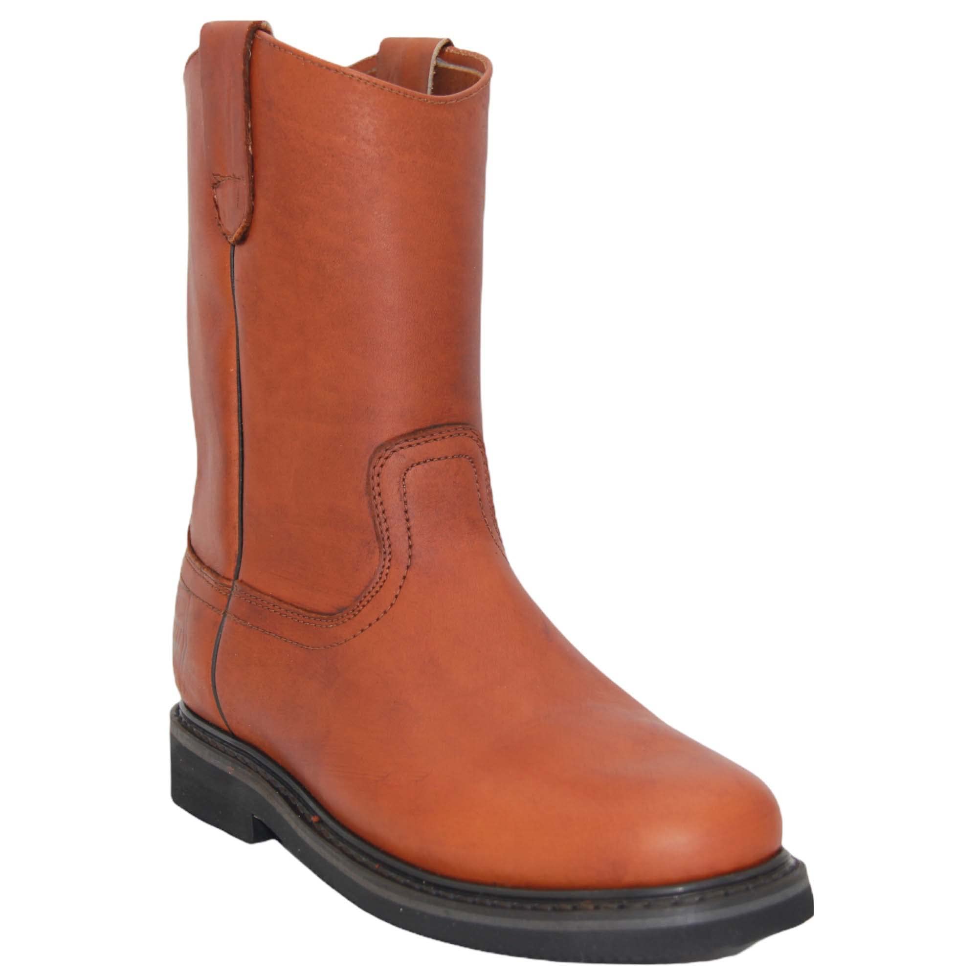 Men's Pull-On Leather Work Boots - Comfortable & Durable for Outdoor Jobs