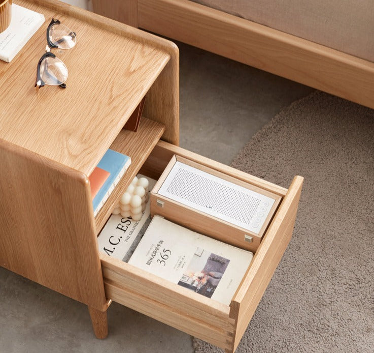 Solid Wood Ultra Narrow Nightstand - Oak, Rubber, Cherry - Perfect for Small Bedrooms, Apartments & Tight Spaces