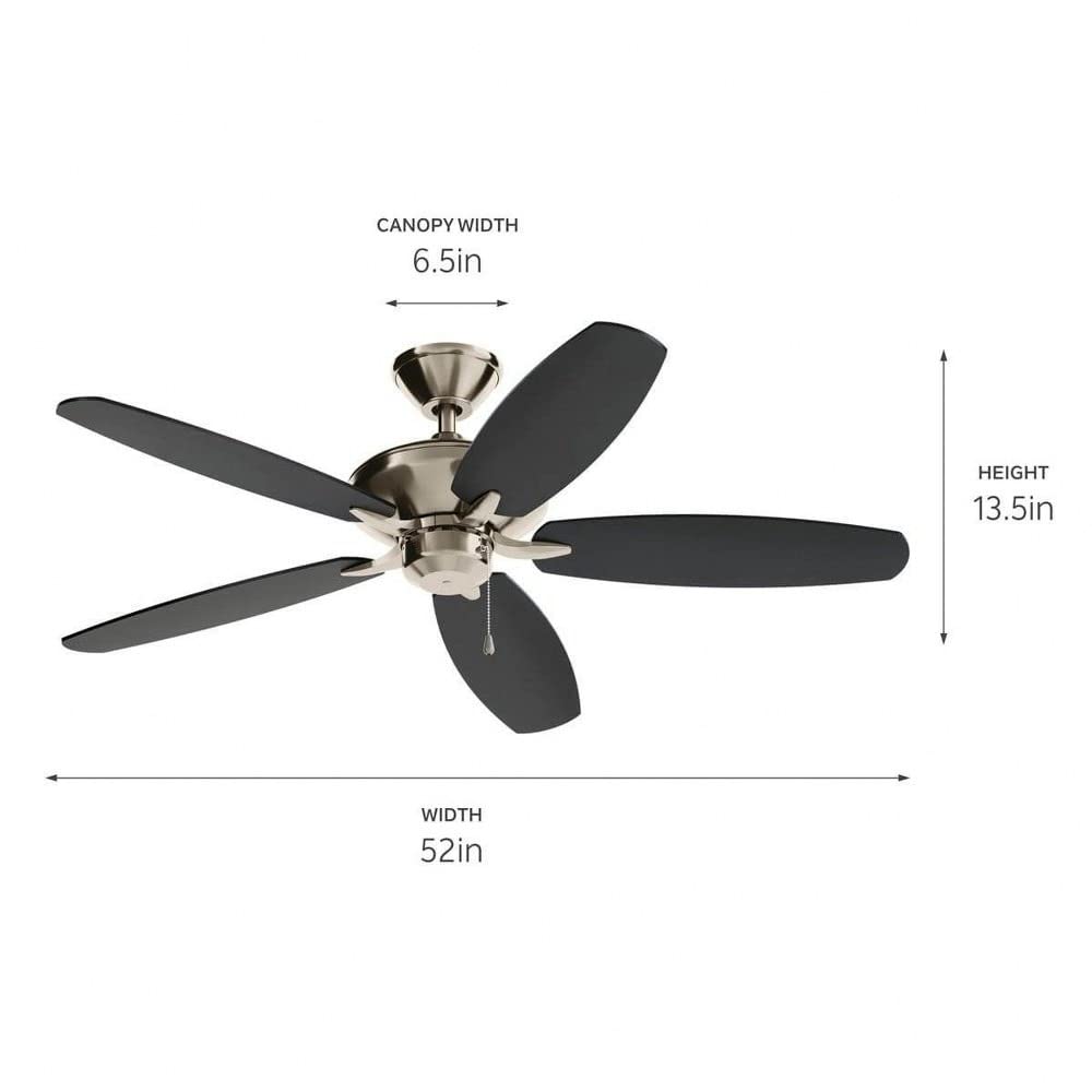 Kichler 52 Inch Indoor Ceiling Fan with LED Light and Remote Control - Modern White Finish for Living Room, Bedroom, and Office