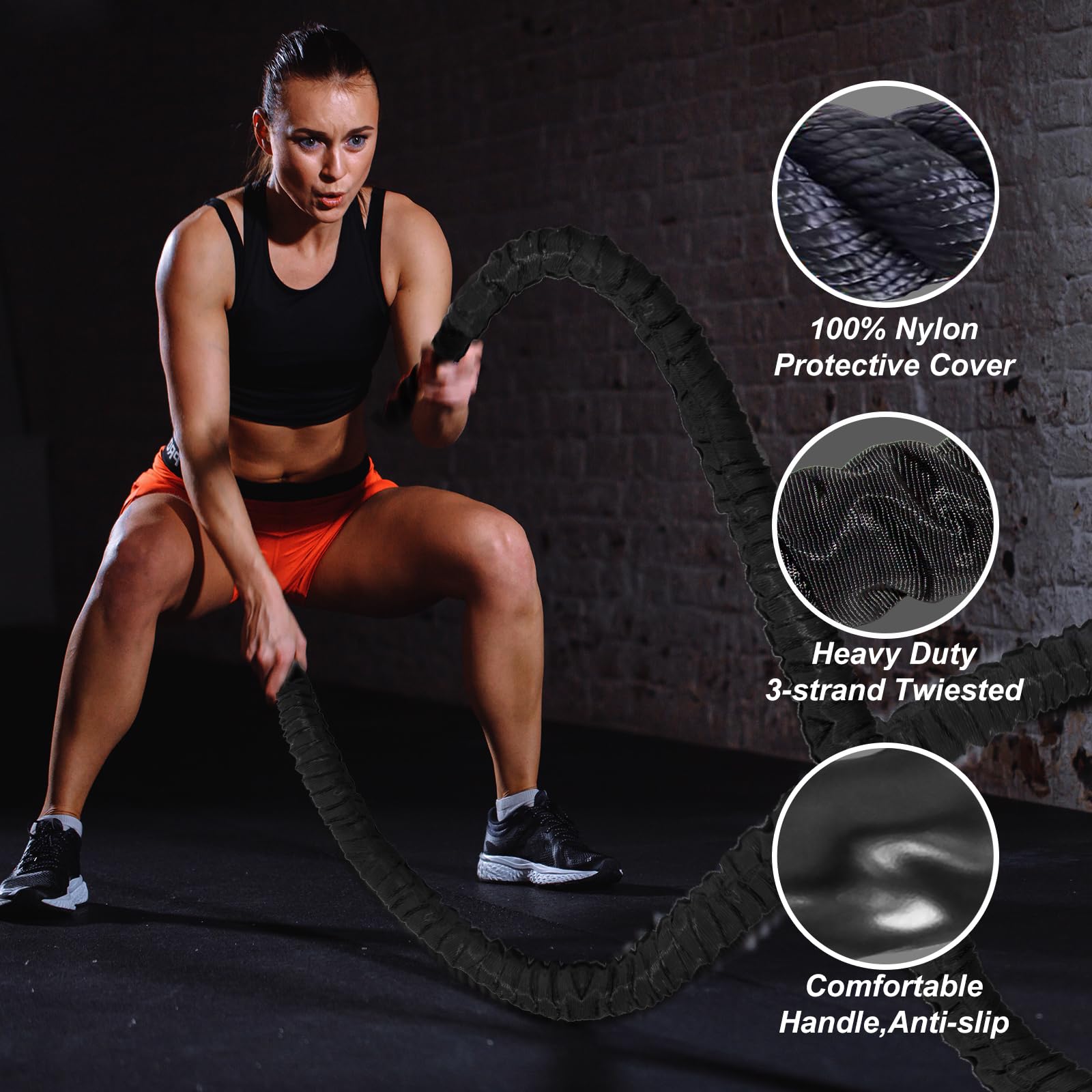 Battle Ropes for Home Gym - Heavy Duty Exercise Ropes for Full Body Workout & Strength Training - Perfect for CrossFit, HIIT, and Cardio Fitness