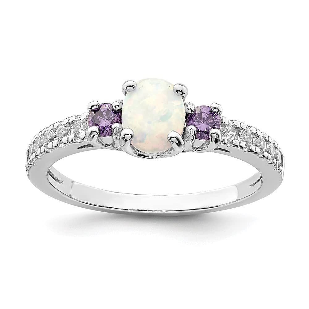925 Sterling Silver Lab-Created Opal, Amethyst & Cubic Zirconia Ring for Women | Elegant Fine Jewelry Gift for Her | Perfect for Anniversaries, Birthdays & Special Occasions