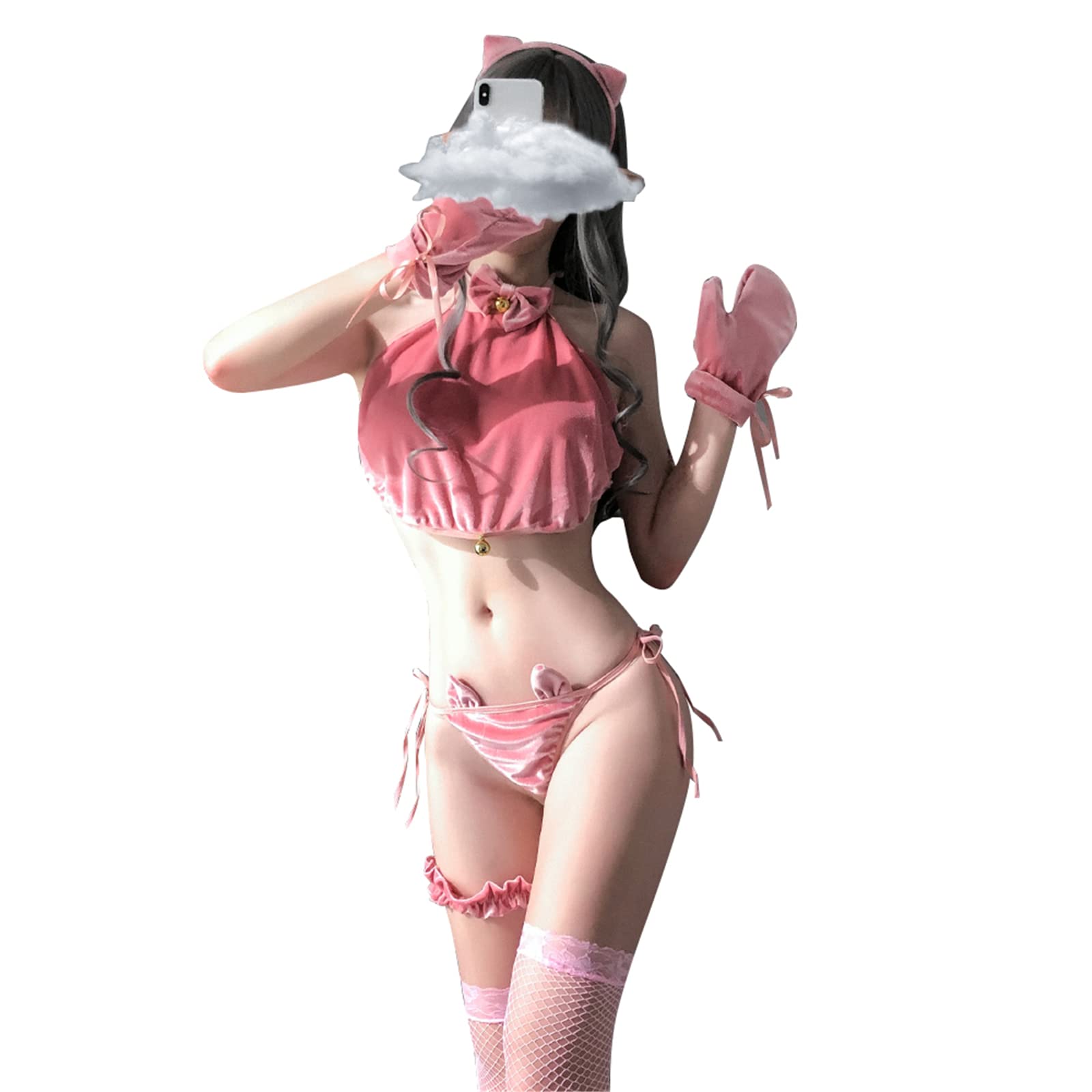 YOMORIO Anime Cute Piggy Cosplay Lingerie - Velvet Role Play Costume for Women | Sexy Outfit for Halloween, Valentine's Day & Couple Roleplay