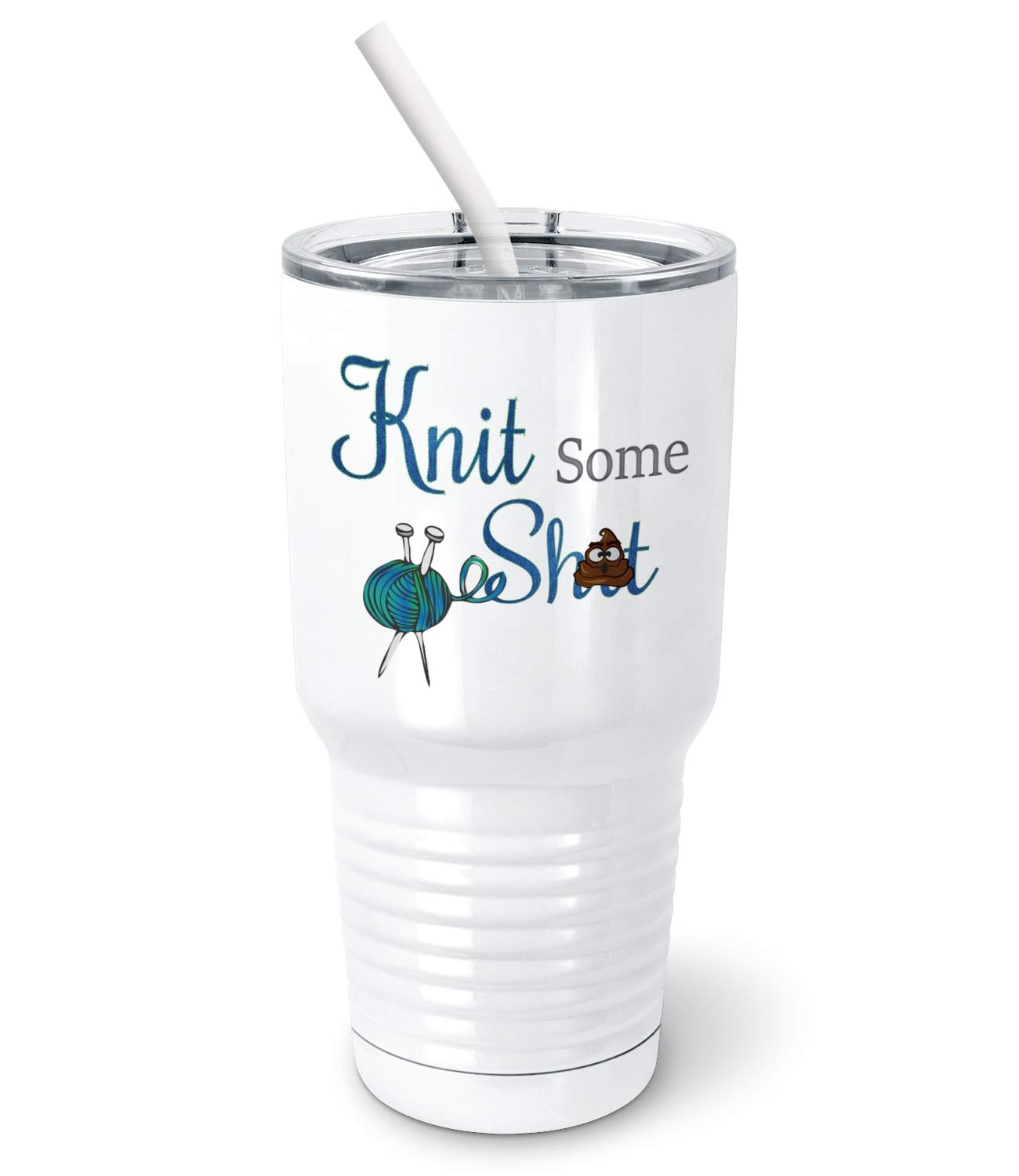 PixiDoodle Knitters Swearing Tumbler - 30 oz Insulated Stainless Steel Cup with Spill-Proof Lid & Silicone Straw - Perfect for Knitting, Crafting, Coffee & Tea (White)
