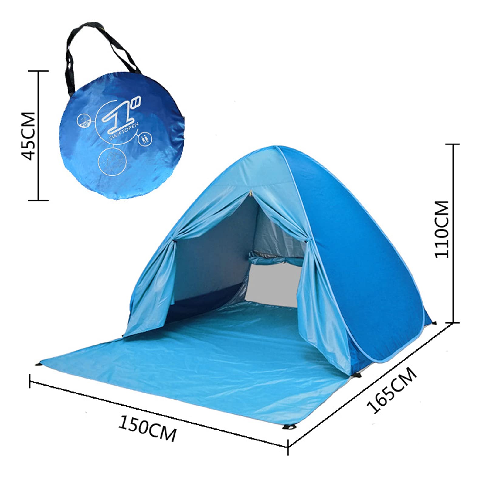 JESSKYLOVE Portable Pop Up Beach Tent for 2-3 People - Automatic Instant Setup Sun Shade with Carry Bag & Extended Floor - Perfect for Beach Trips, Camping, Picnics and Outdoor Adventures