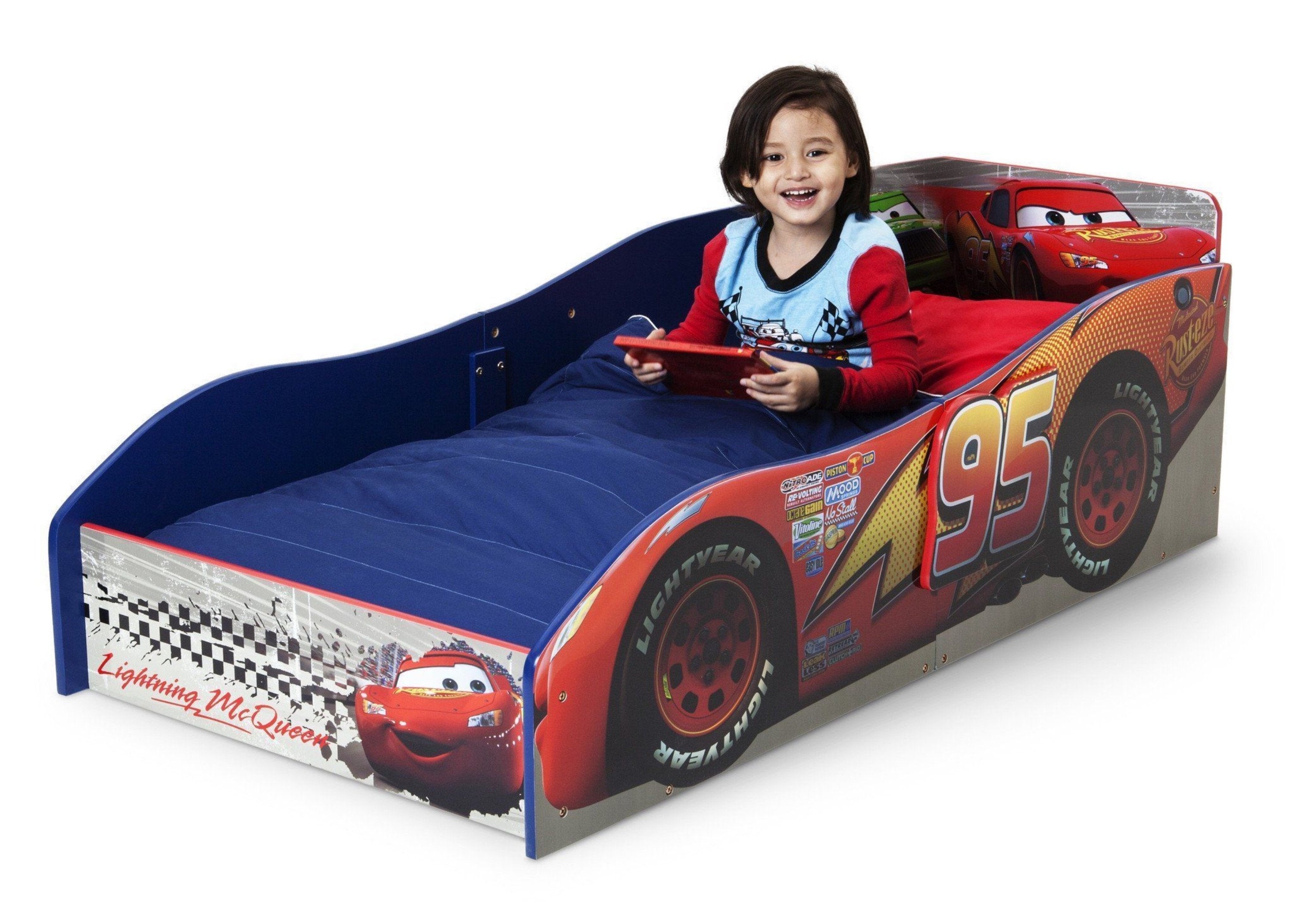 Wooden Toddler Car Bed for Kids - Race Car Themed Bedroom Furniture for Boys & Girls - Perfect for Nursery, Bedroom, and Playroom Decor