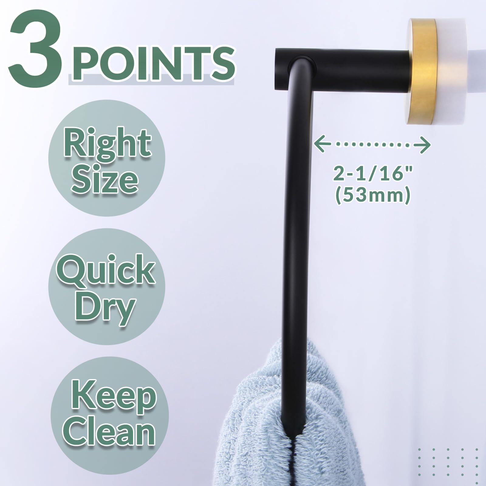 APLusee Stainless Steel Hand Towel Ring - Black & Gold Bathroom Towel Holder Loop for Modern Homes | Perfect for Kitchen, Bathroom & Guest Room Decor
