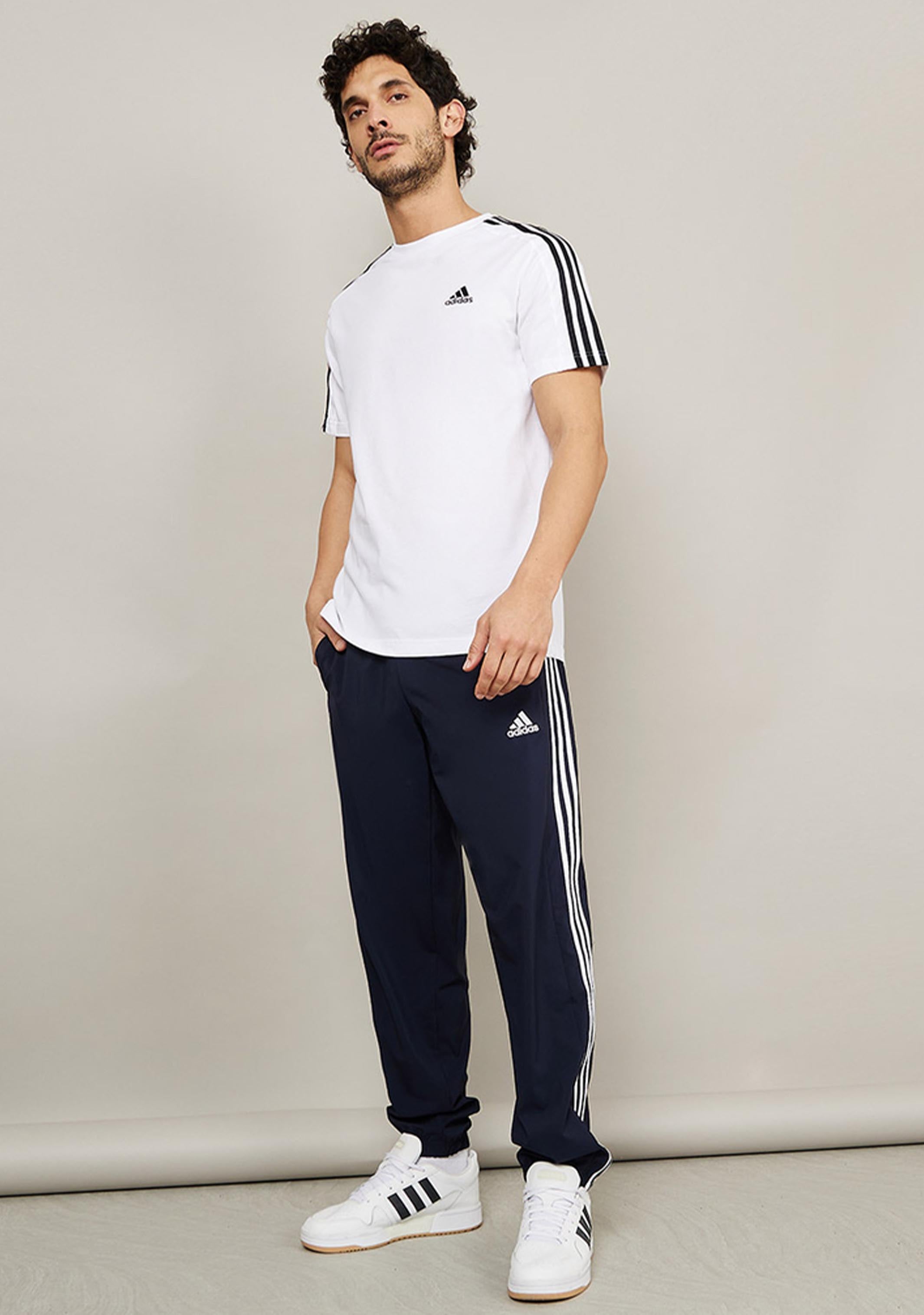 Adidas Men's ESS 3 Stripe SJ Tee - Classic Cotton T-Shirt for Casual Wear, Gym & Street Style | Comfortable Slim Fit Short Sleeve Shirt for Everyday Use