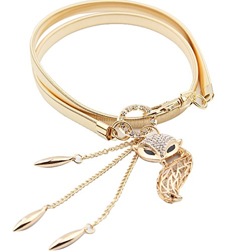 Elegant Women's Gold Rhinestone Fox Waist Chain Belt - Stretch Metal Dress Belt for Party, Wedding & Evening Outfits - Fashion Accessory for Dresses, Skirts & Jeans