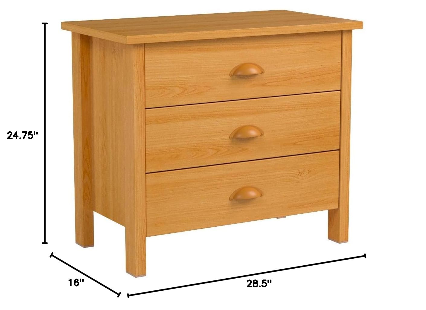 Venture Horizon 3 Drawer Nouvelle Chest - Solid Oak Wood Dresser for Bedroom, Living Room & Office Storage