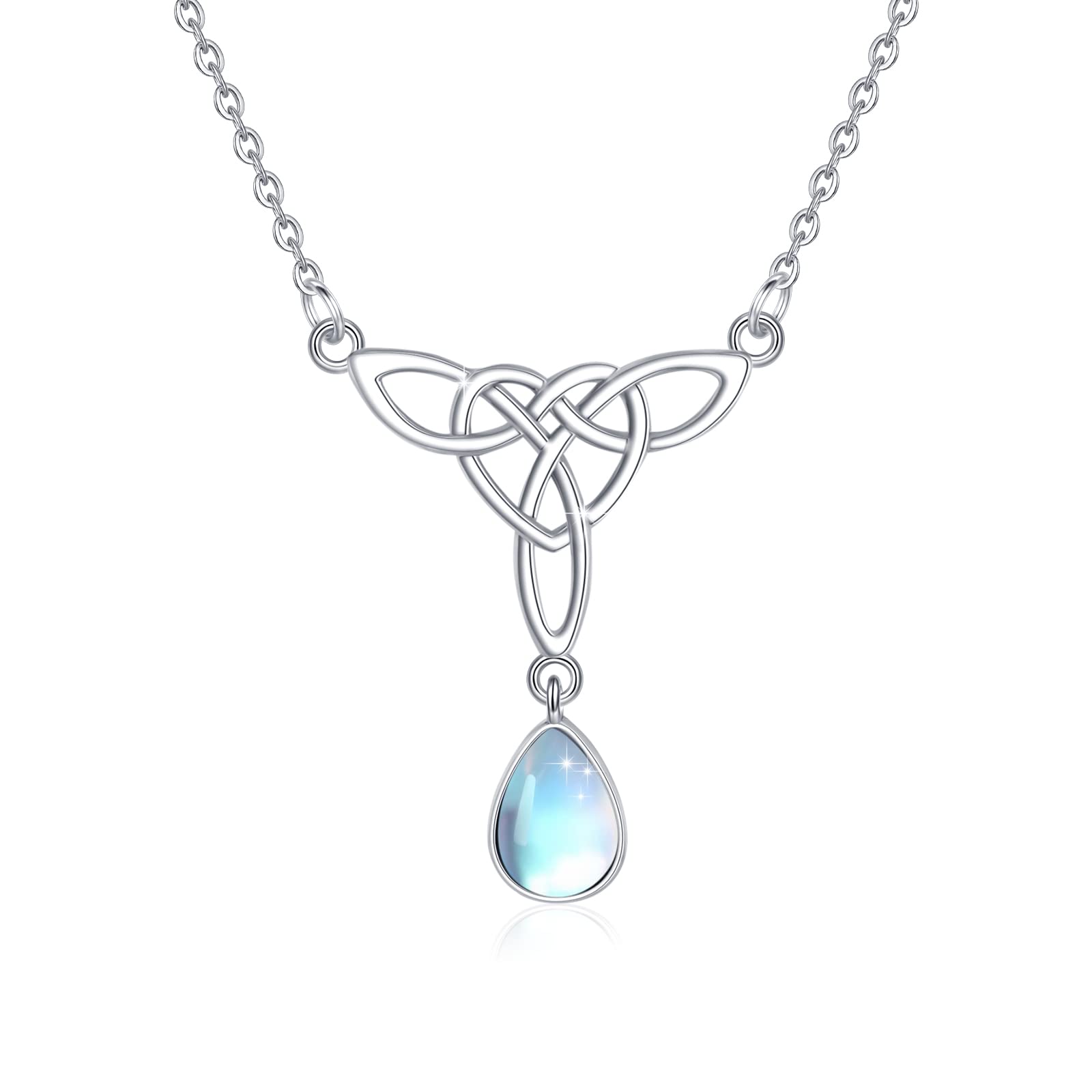925 Sterling Silver Celtic Knot Necklace with Moonstone & Turquoise Pendant - Elegant Jewelry Gift for Women, Birthday, Christmas | Boho Style, Spiritual Healing, Everyday Wear