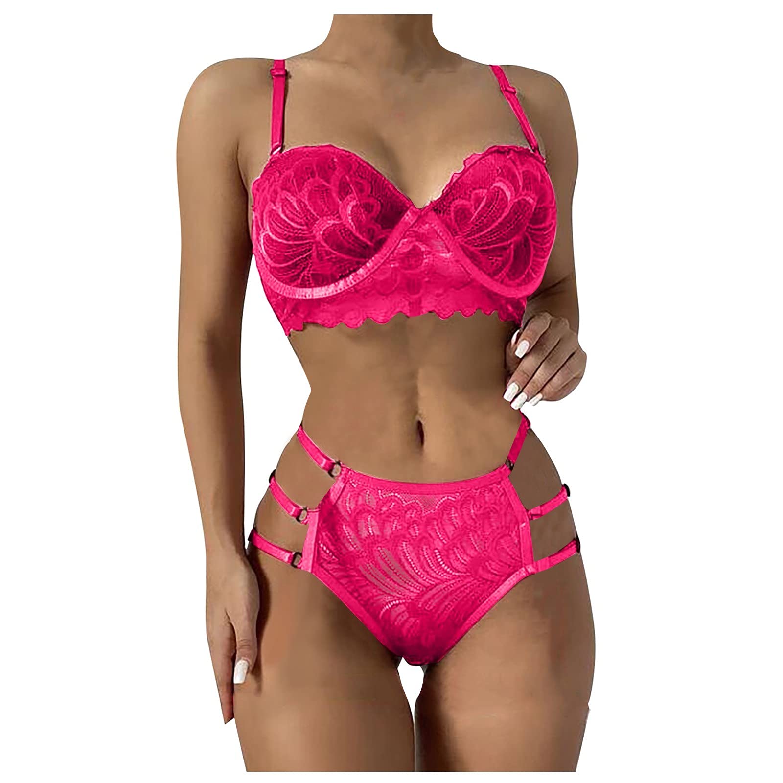 Sexy Lace Floral Embroidery Sheer Corset Babydoll Set - High Waist Backless Bra & Thong Pajamas for Women | Perfect for Valentine's Day, Honeymoon & Romantic Nights