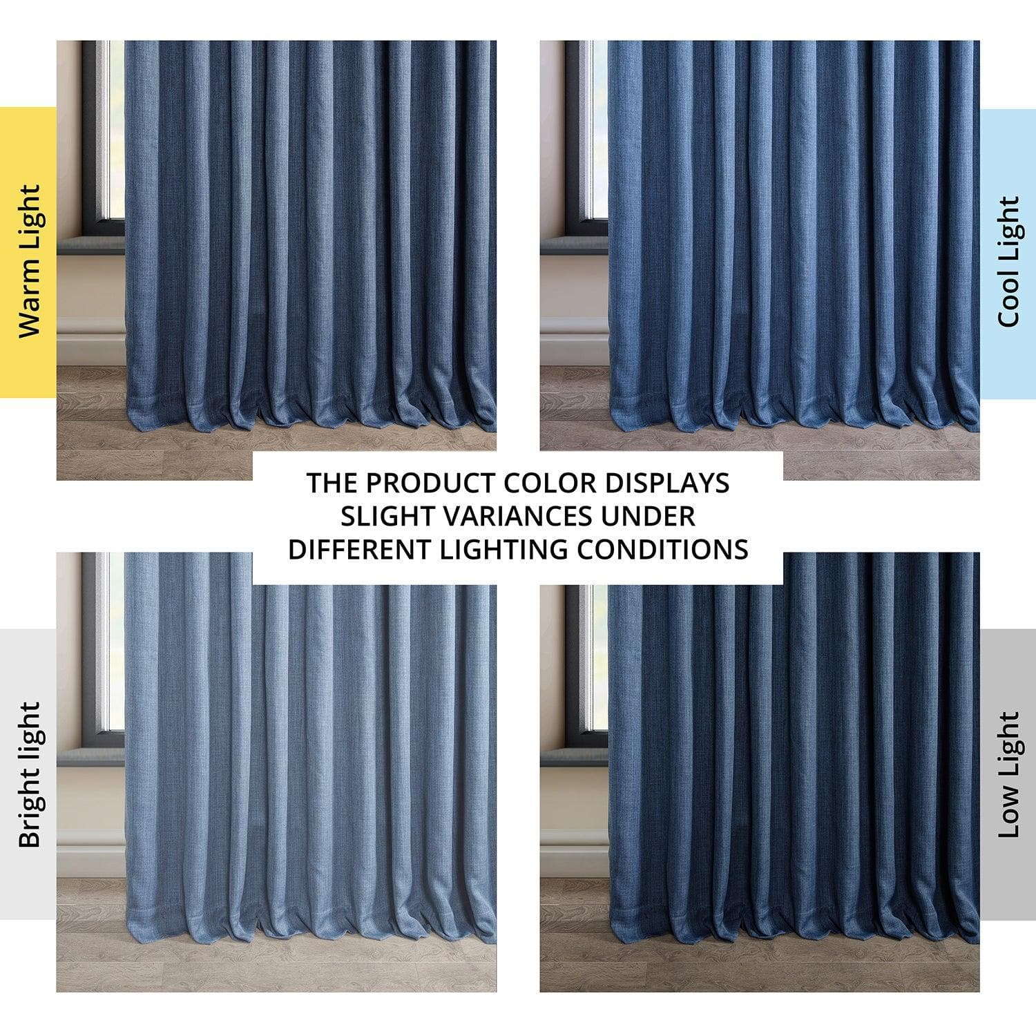 Extra Wide Denim Textured Faux Linen Blackout Curtains for Bedroom & Living Room - Light Blocking Window Treatment for Home Decor