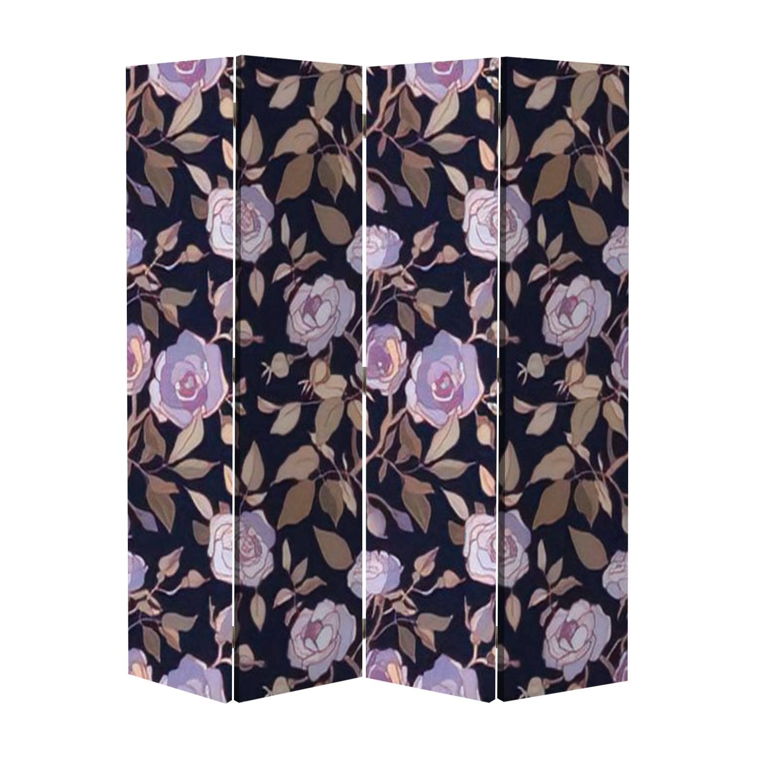 4 Panel Floral Room Divider Screen - Pink & Purple Roses Garden Print Privacy Partition for Home, Office, Bathroom | Perfect for Creating Private Spaces in Studios, Dorms, and Open Floor Plans
