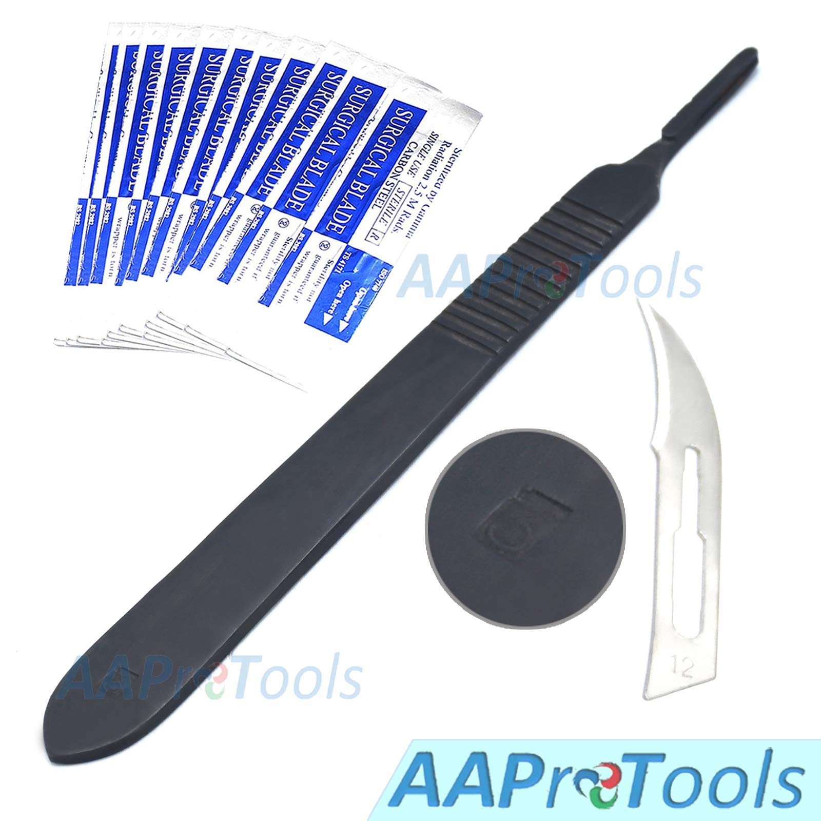 10 Sterile #12 Surgical Blades with Free #3 Scalpel Handle - Precision Medical Tools for Dermatology, Veterinary & Crafting Use