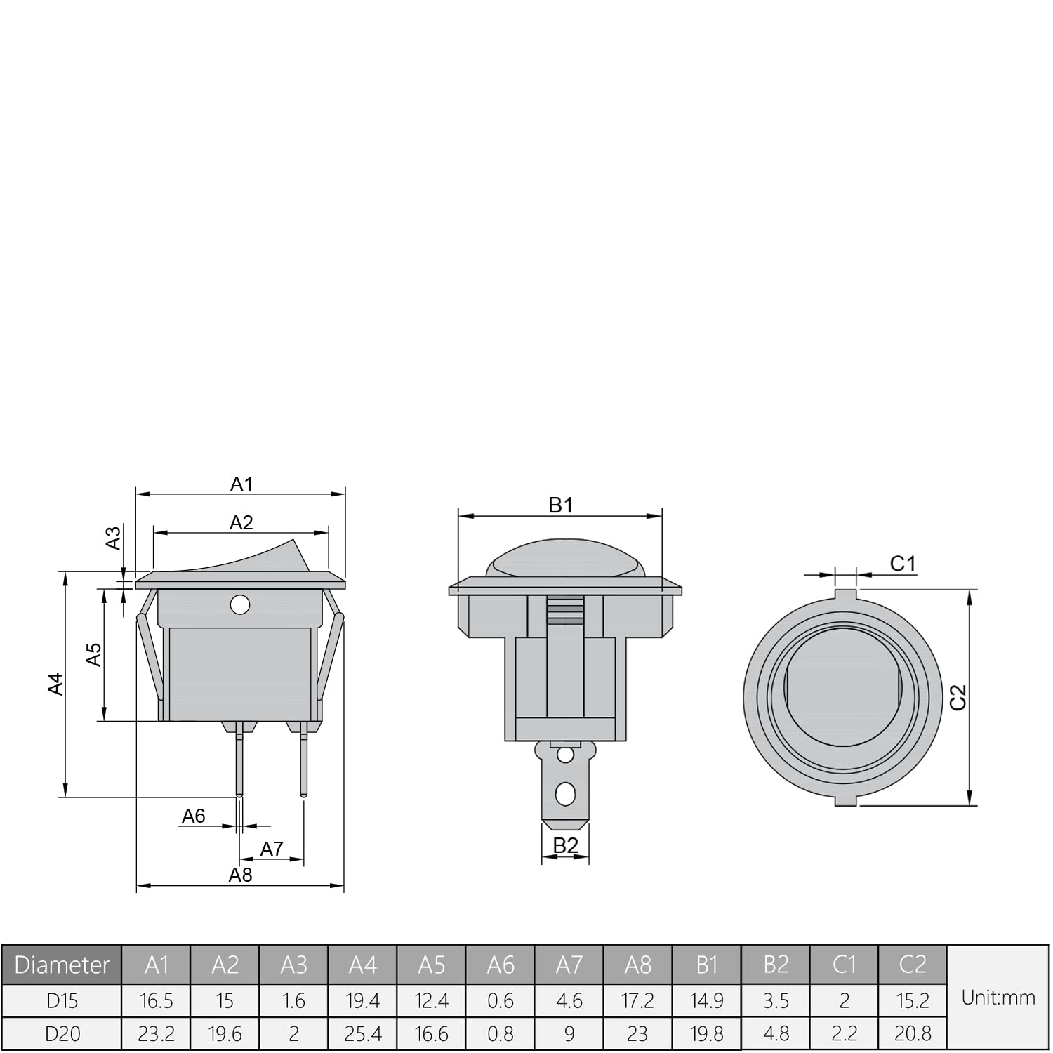 Fielect 10Pcs SPST 2 Position On/Off Round Rocker Switch - 125V/10A 250V/6A Toggle Switch with 2 Terminals (Red) - Perfect for Boats, RVs, Marine & Automotive Electrical Systems