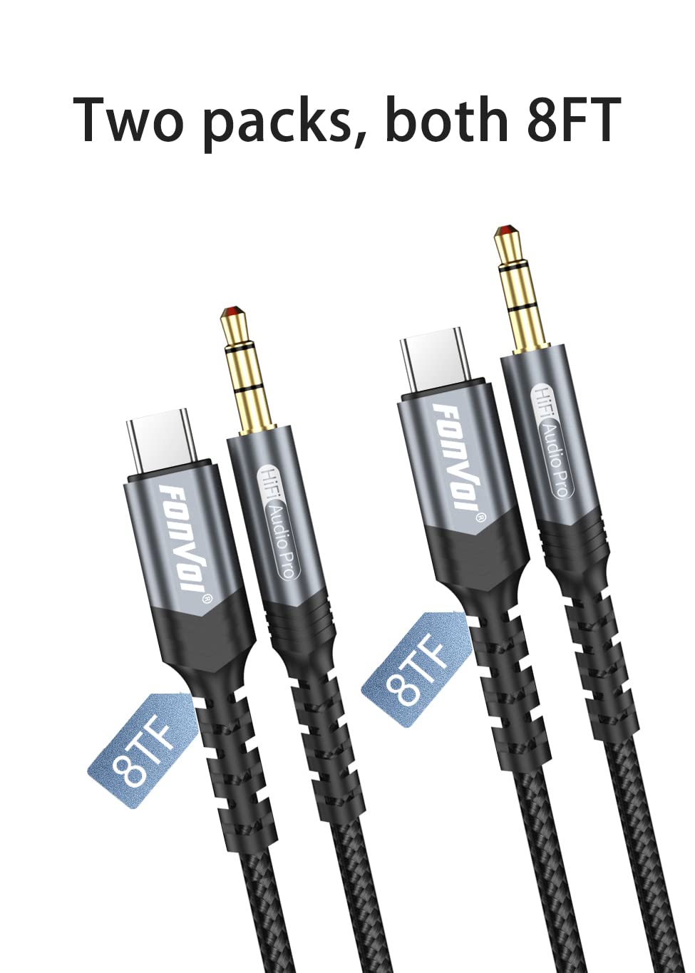 FONVOi USB C to 3.5mm Aux Audio Cable - 8FT+8FT Stereo Jack Adapter for iPhone 15, Google Pixel, Samsung Galaxy, iPad Pro | Car Audio, Home Theater & Gaming Headphone Connection