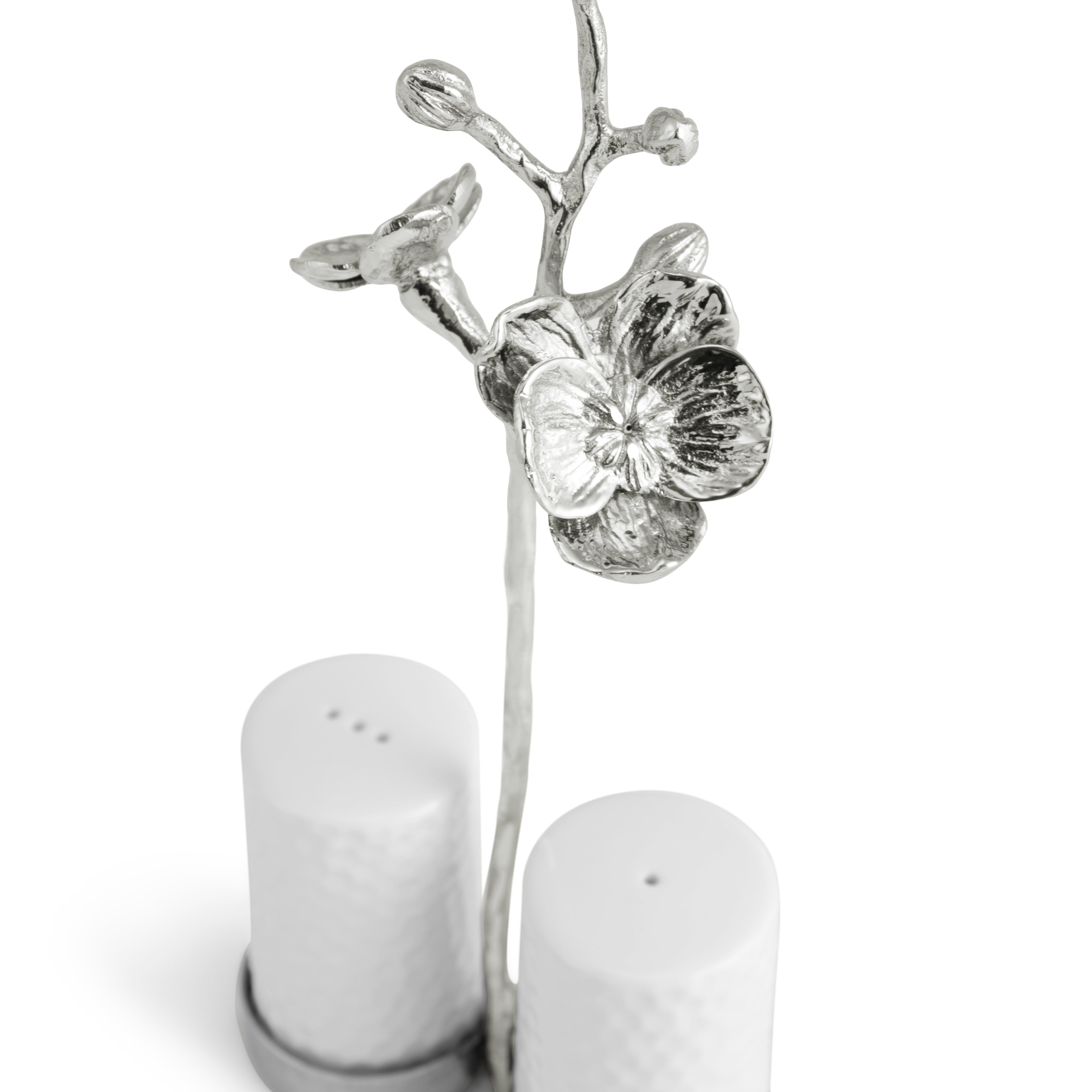 Premium White Orchid Salt and Pepper Shaker Set - Elegant Ceramic Spice Grinders for Kitchen, Dining Table, and Gift Giving - Perfect for Home, Restaurant, and Wedding Decor
