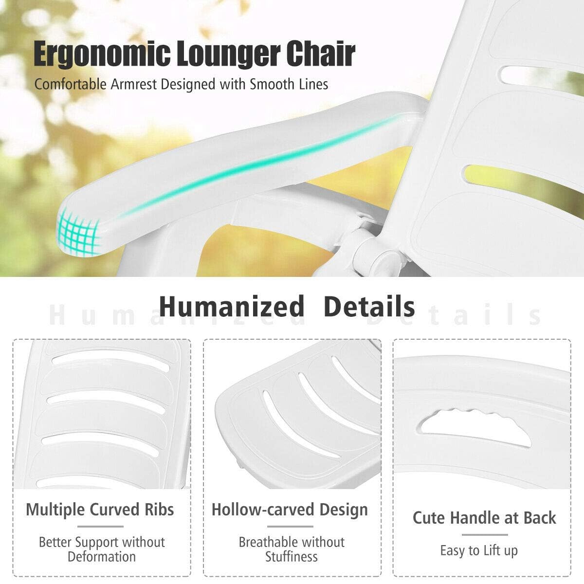 Foldable Patio Chaise Lounge Chair with Wheels - Lightweight Plastic Outdoor Recliner for Pool, Beach, Garden & Backyard Relaxation