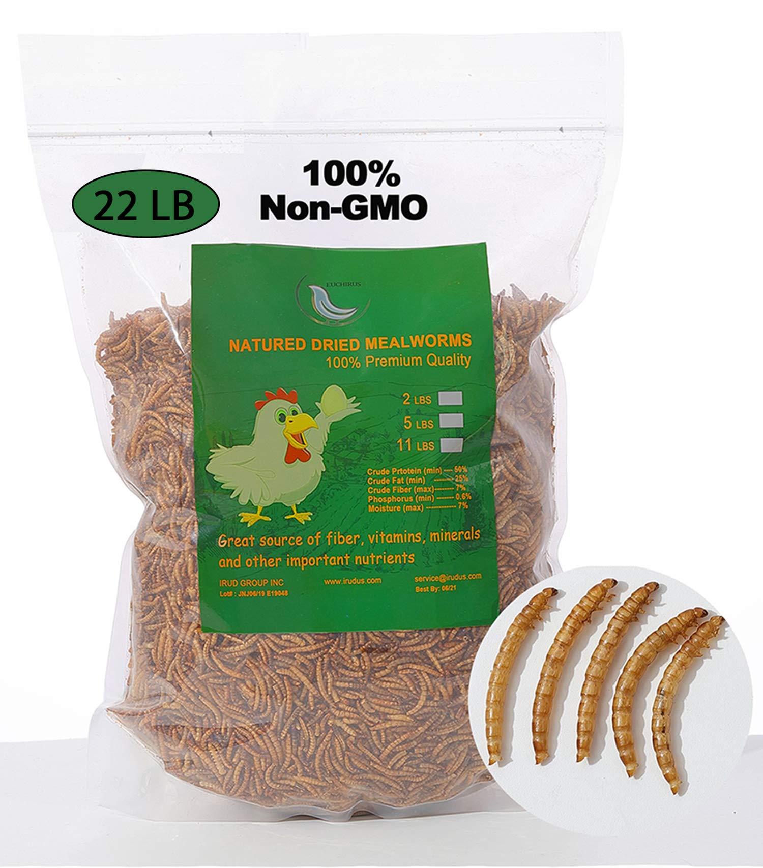 Premium 22LB Non-GMO Dried Mealworms - 100% Natural High Protein Bird Food for Wild Birds, Chickens, Fish, Reptiles & Hamsters | Perfect for Backyard Bird Feeding, Poultry Nutrition & Pet Treats