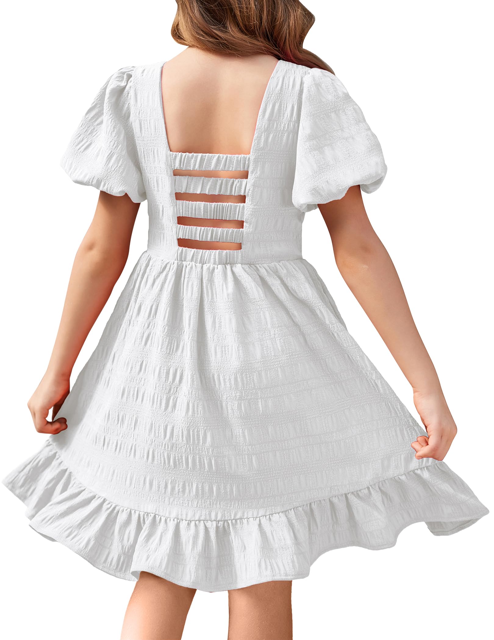 Arshiner Girls Backless Summer Dress Short Sleeve Square Neck Ruffle Hem Elegant Party Dress for Kids - Perfect for Birthday Parties, Weddings & Special Occasions