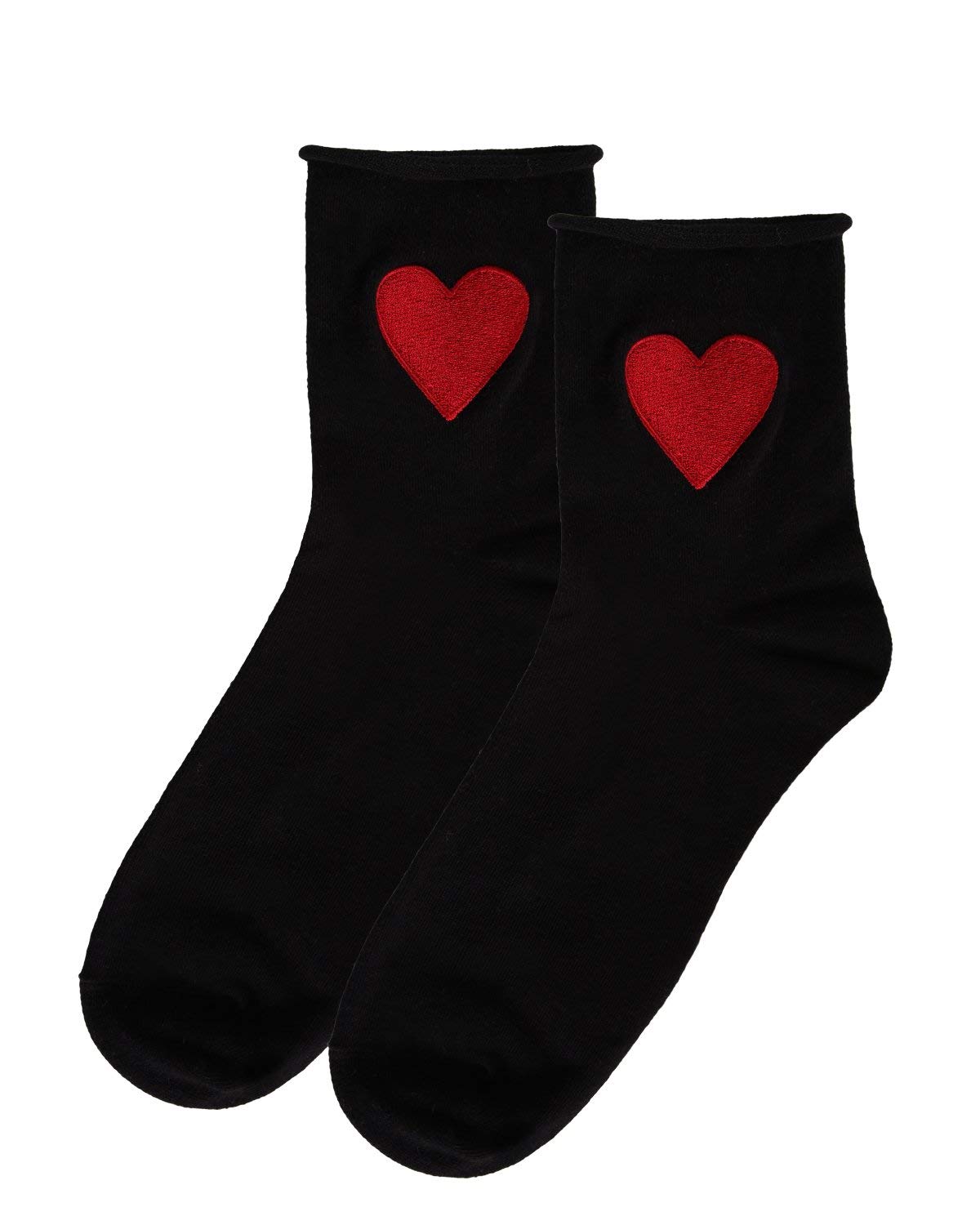 MeMoi Women's Red Heart Roll Top Shortie Socks - Cute Ankle Socks for Valentine's Day, Casual Wear & Gifts | Perfect for Sneakers, Loafers & Everyday Outfits
