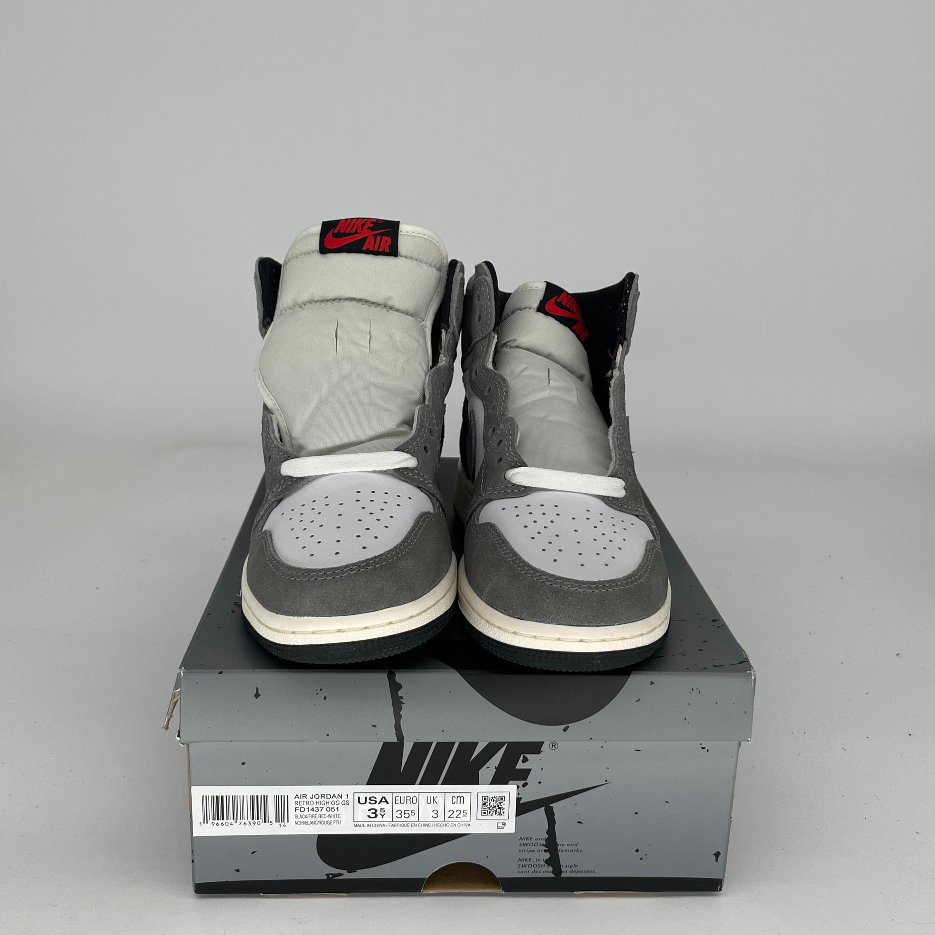 AIR JORDAN 1 WASHED BLACK Sneakers - Size 3.5Y (FD1437-051) - Retro Basketball Shoes for Men & Women - Perfect for Casual Wear, Street Style & Sneaker Collection