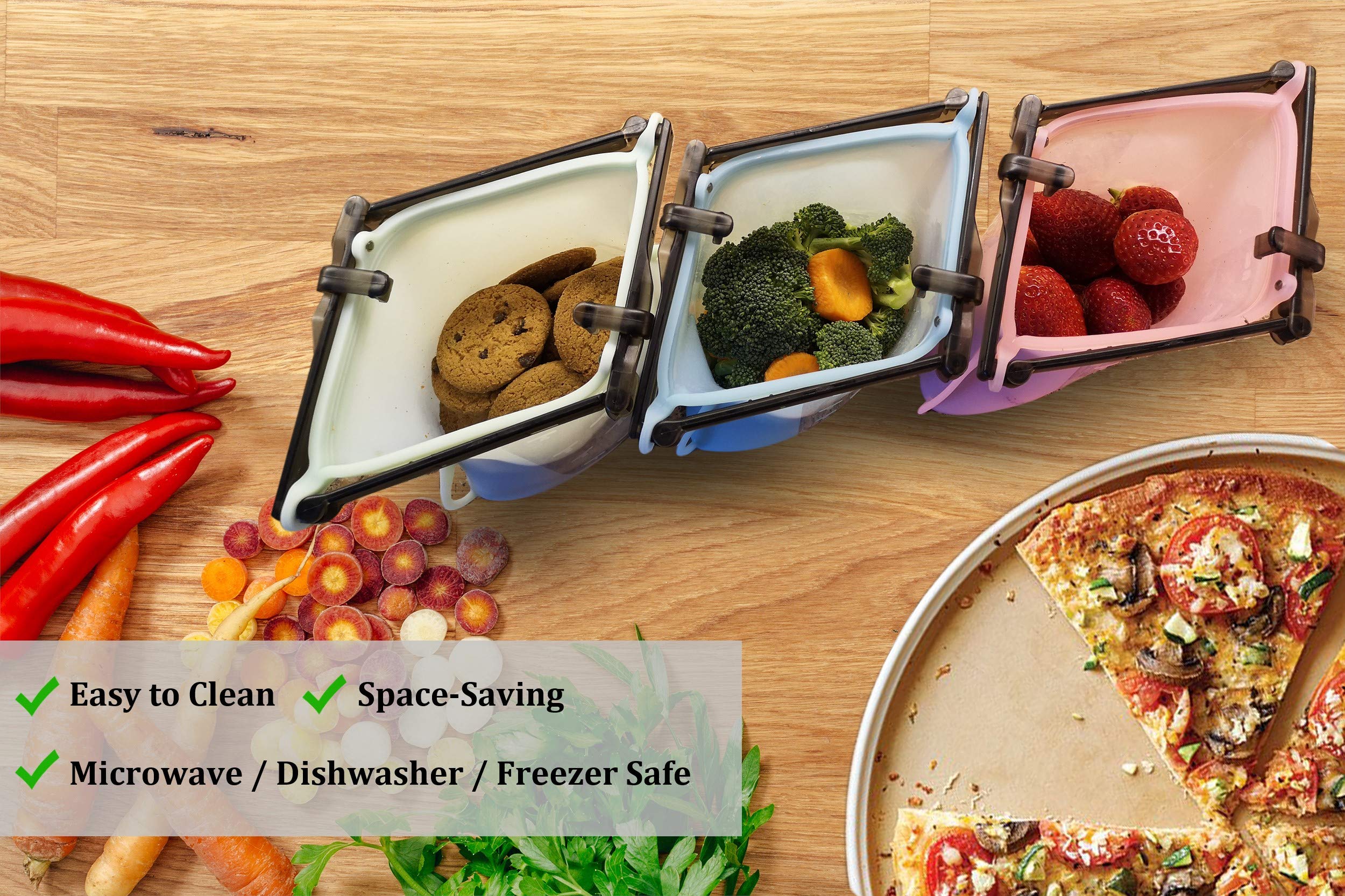 Eco-Friendly 101 Oz Reusable Silicone Food Storage Bags - Stand-Up Collapsible Design, Microwave & Freezer Safe, Dishwasher Safe - Perfect for Meal Prep, Leftovers & Snacks Storage - Reduce Single-Use Plastic Waste