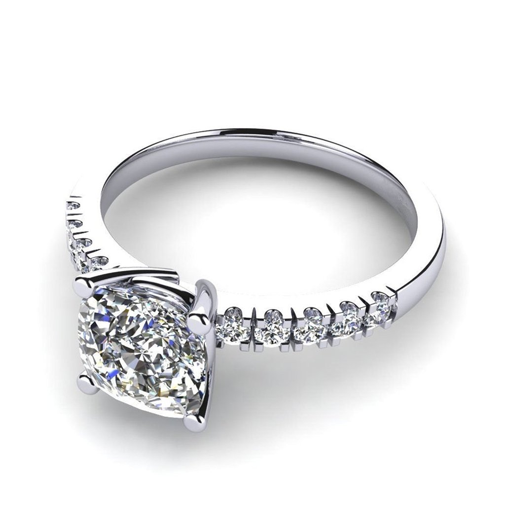 JewelsForum 14K White Gold Cushion Cut 1.10 Carat Simulated Diamond Engagement Ring & Promise Ring for Women - Perfect for Proposals, Anniversaries & Romantic Gifts