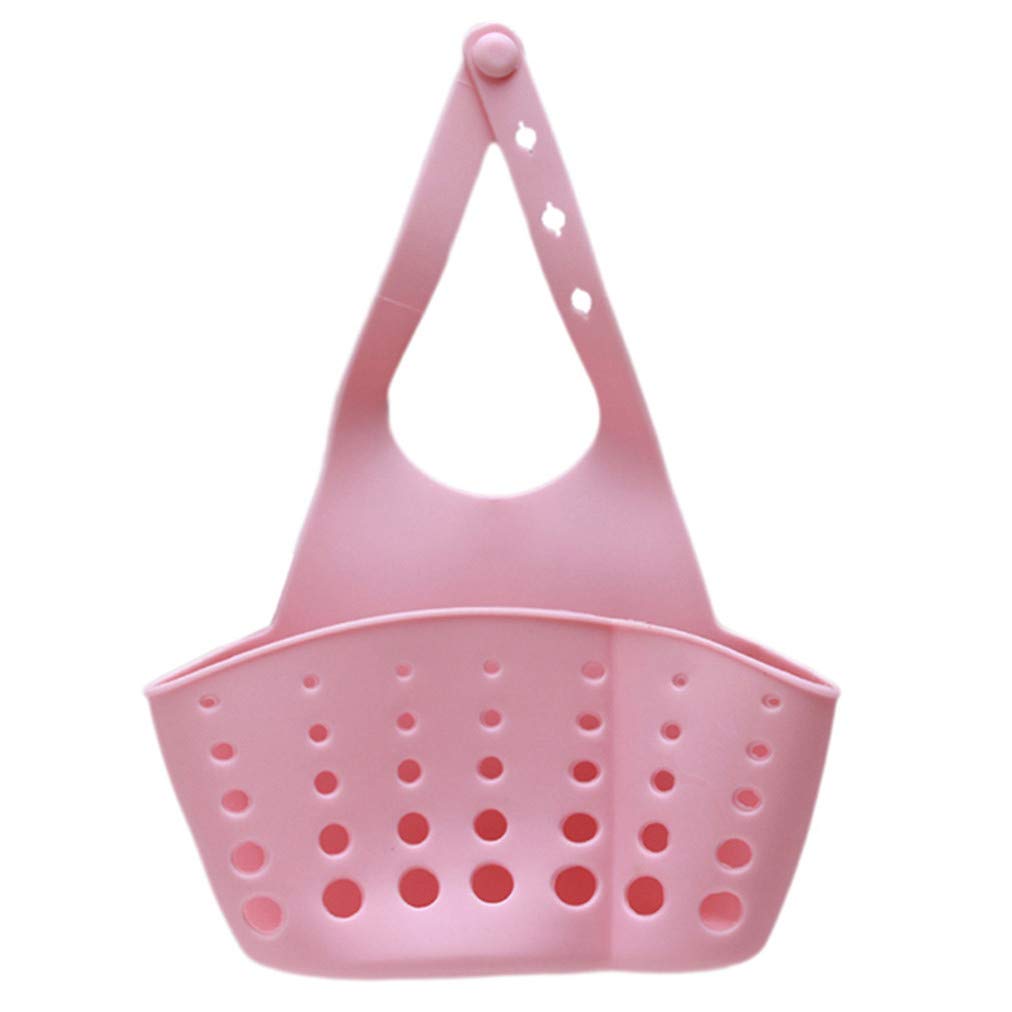 Sevenfly Adjustable Hanging Kitchen Sink Caddy - Plastic Sponge & Soap Holder with Drain Holes for Sanitary Drying (Pink) | Perfect for Organizing Sinks, Keeping Sponges Dry & Adding Style to Your Kitchen